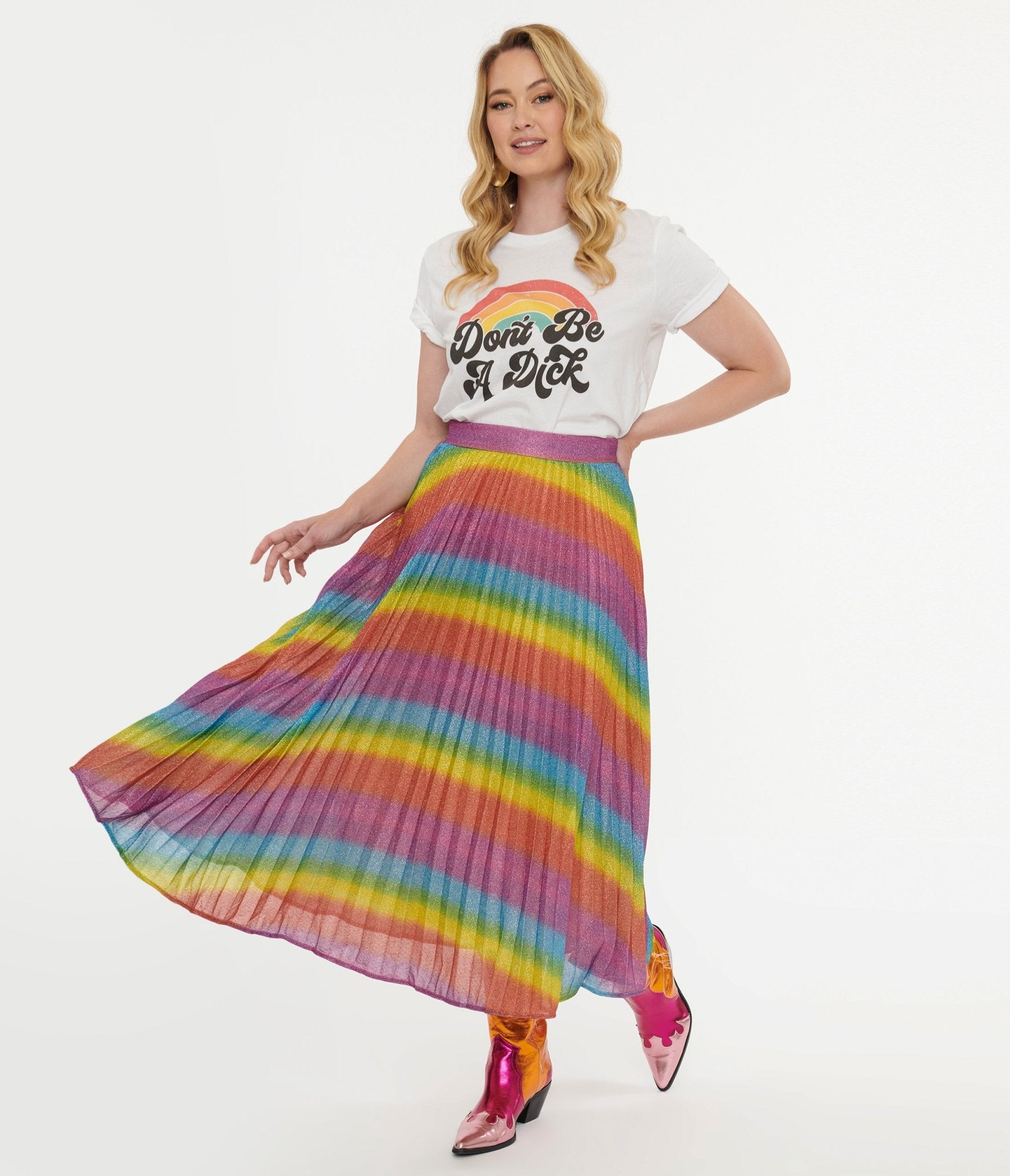 Metallic Rainbow Always Stand Out Midi Skirt - Unique Vintage - Womens, BOTTOMS, SKIRTS