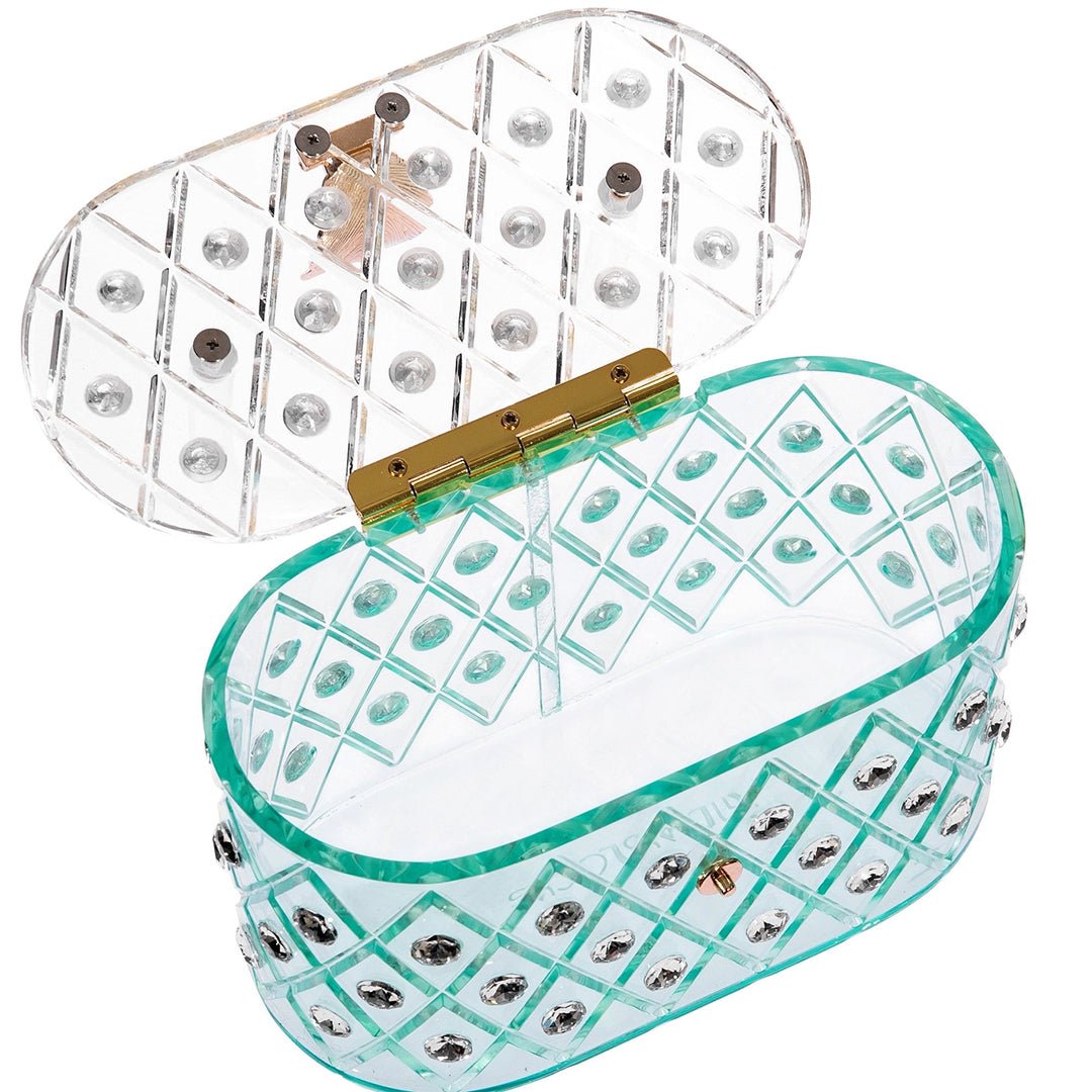 Milanblocks 1950s Spearmint Ice Crystal Acrylic Box Clutch Handbag - Unique Vintage - Womens, ACCESSORIES, HANDBAGS