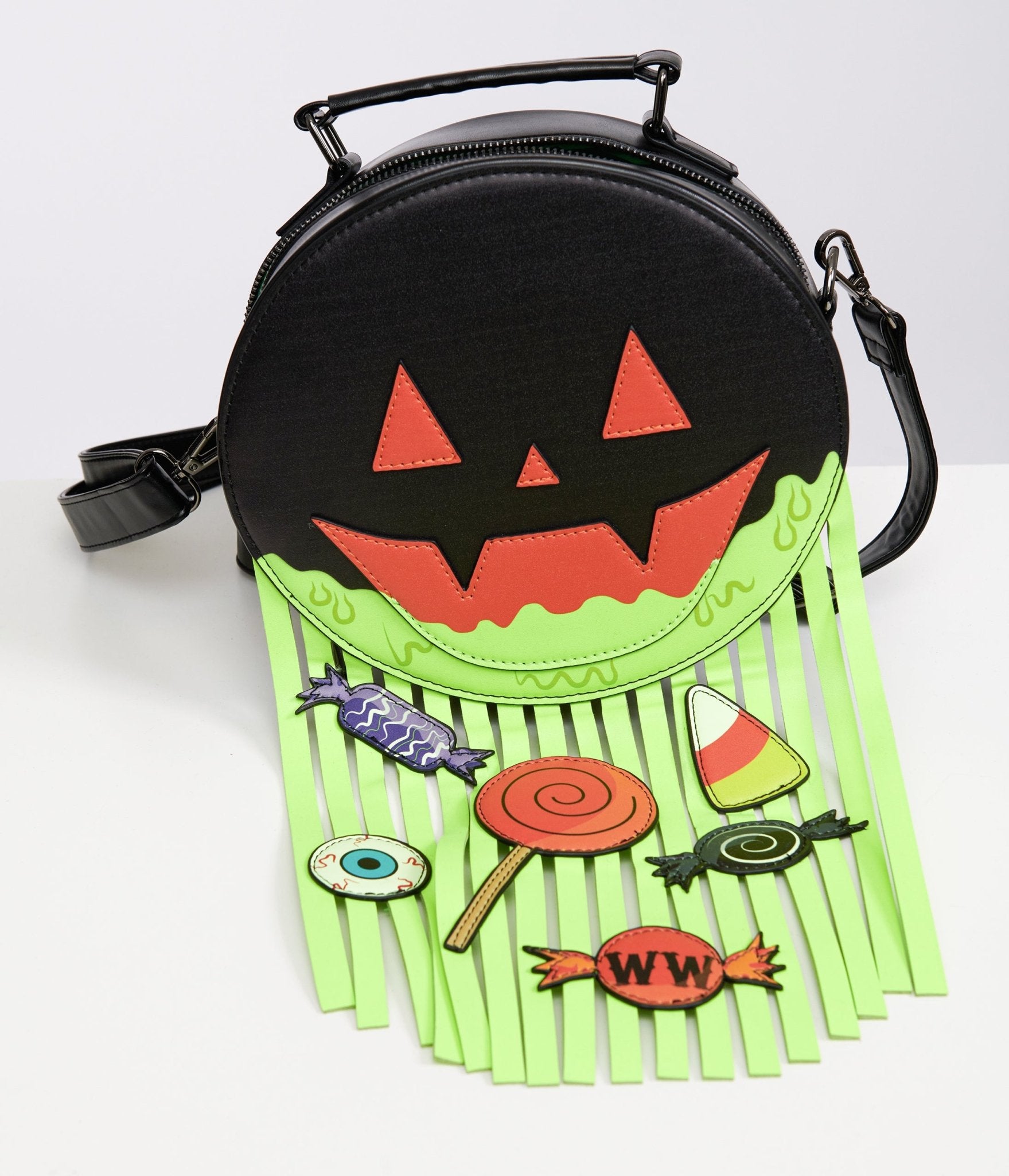 Mini Pumpkin Neon Green Barf Bag - Unique Vintage - Womens, HALLOWEEN, ACCESSORIES