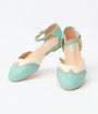 Mint & Cream Leatherette Saddle Mary Jane Flats