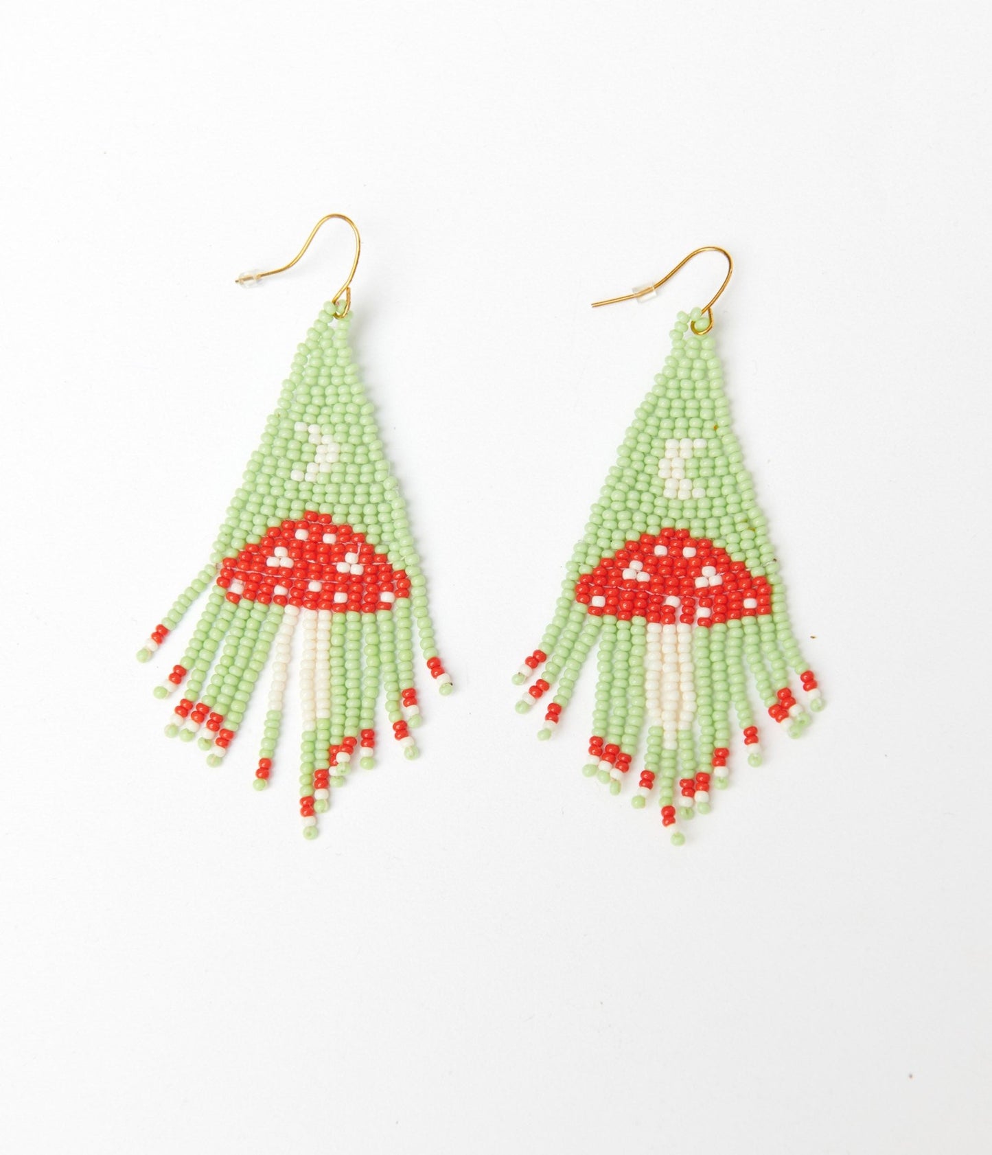 Mint & Red Mushroom Beaded Earrings - Unique Vintage - Womens, ACCESSORIES, JEWELRY