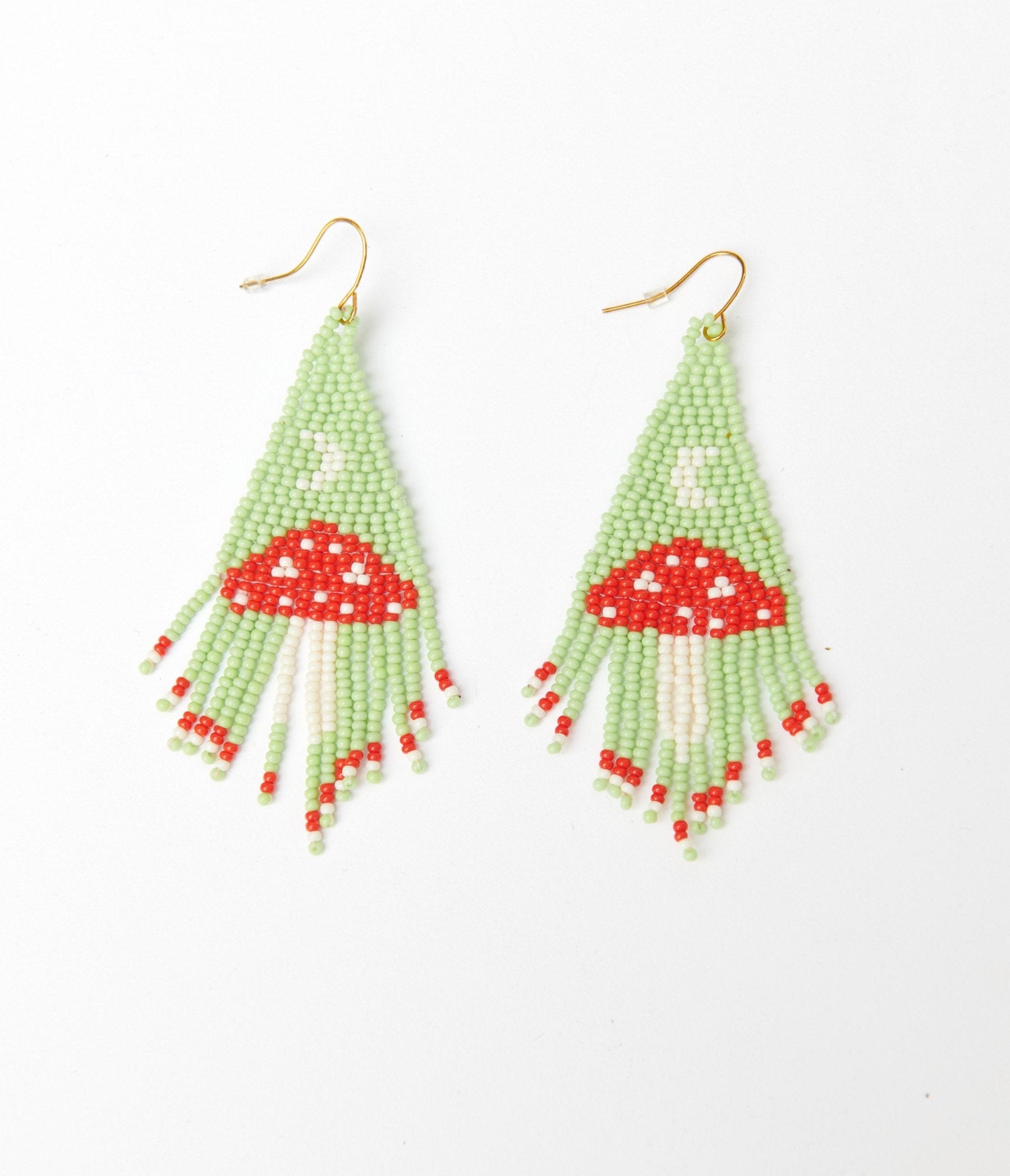 Mint & Red Mushroom Beaded Earrings - Unique Vintage - Womens, ACCESSORIES, JEWELRY