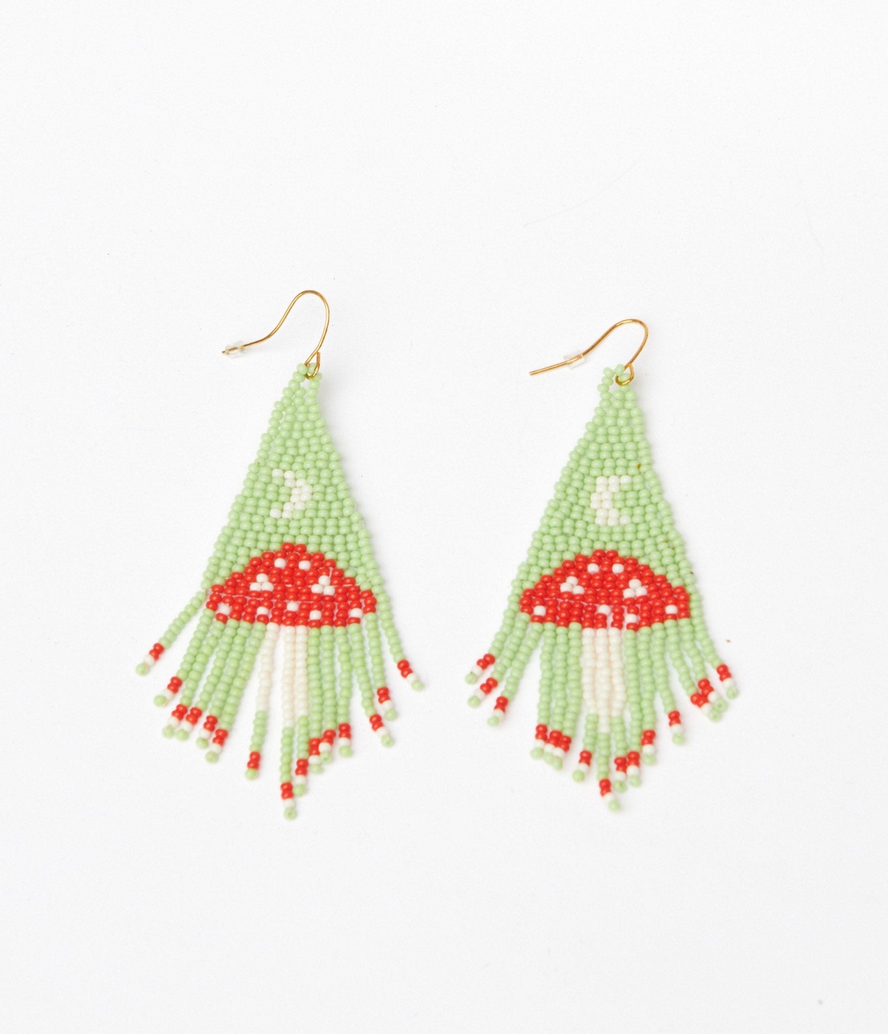 Mint & Red Mushroom Beaded Earrings - Unique Vintage - Womens, ACCESSORIES, JEWELRY