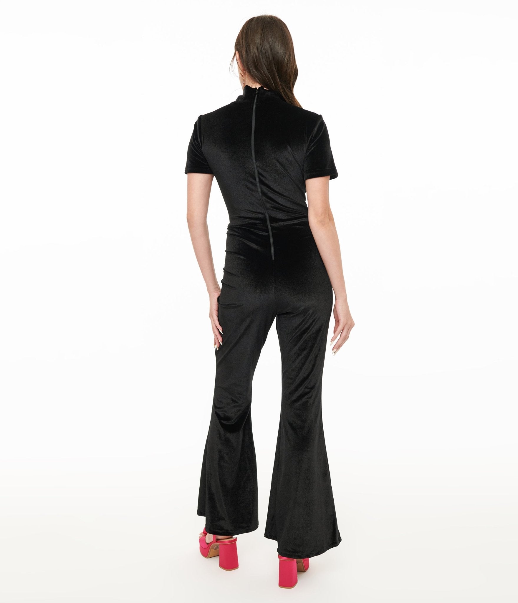 Miracle Eye Black Velvet Bell Bottom Jagger Jumpsuit - Unique Vintage - Womens, BOTTOMS, ROMPERS AND JUMPSUITS