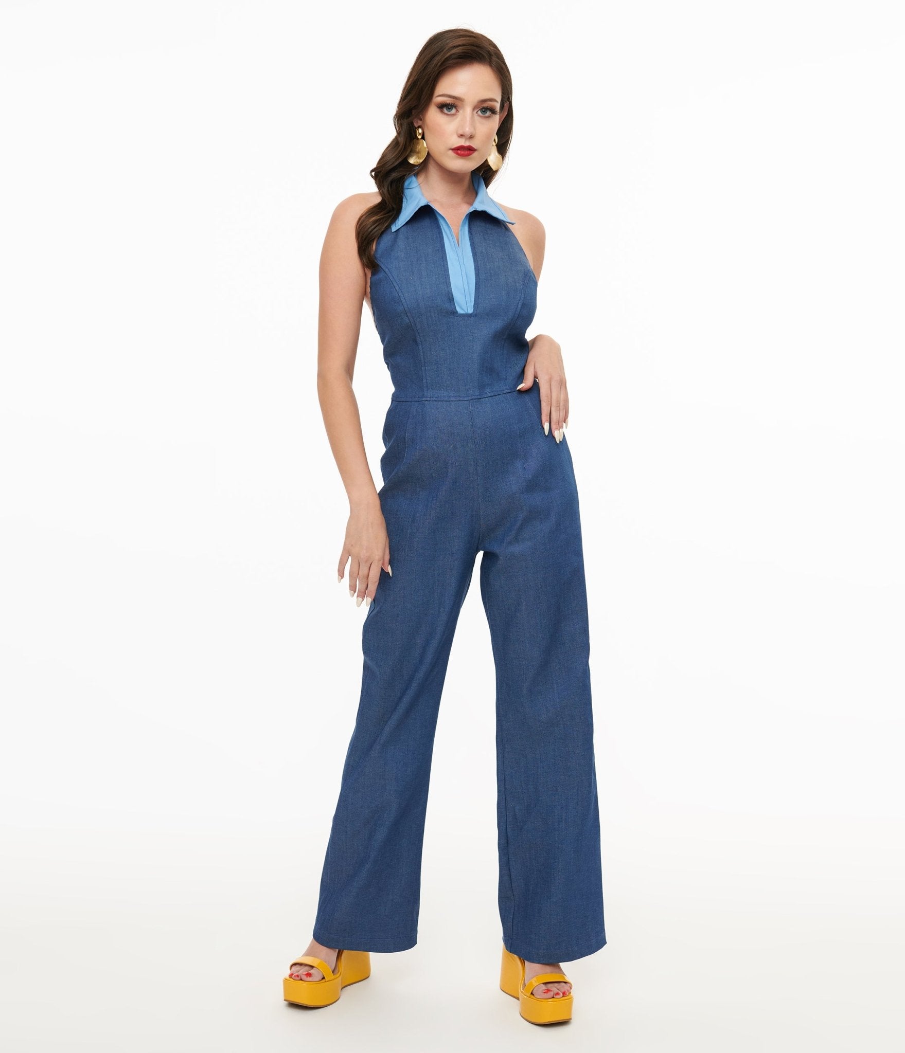 Miracle Eye Blue Denim Cecilia Jumpsuit - Unique Vintage - Womens, BOTTOMS, ROMPERS AND JUMPSUITS