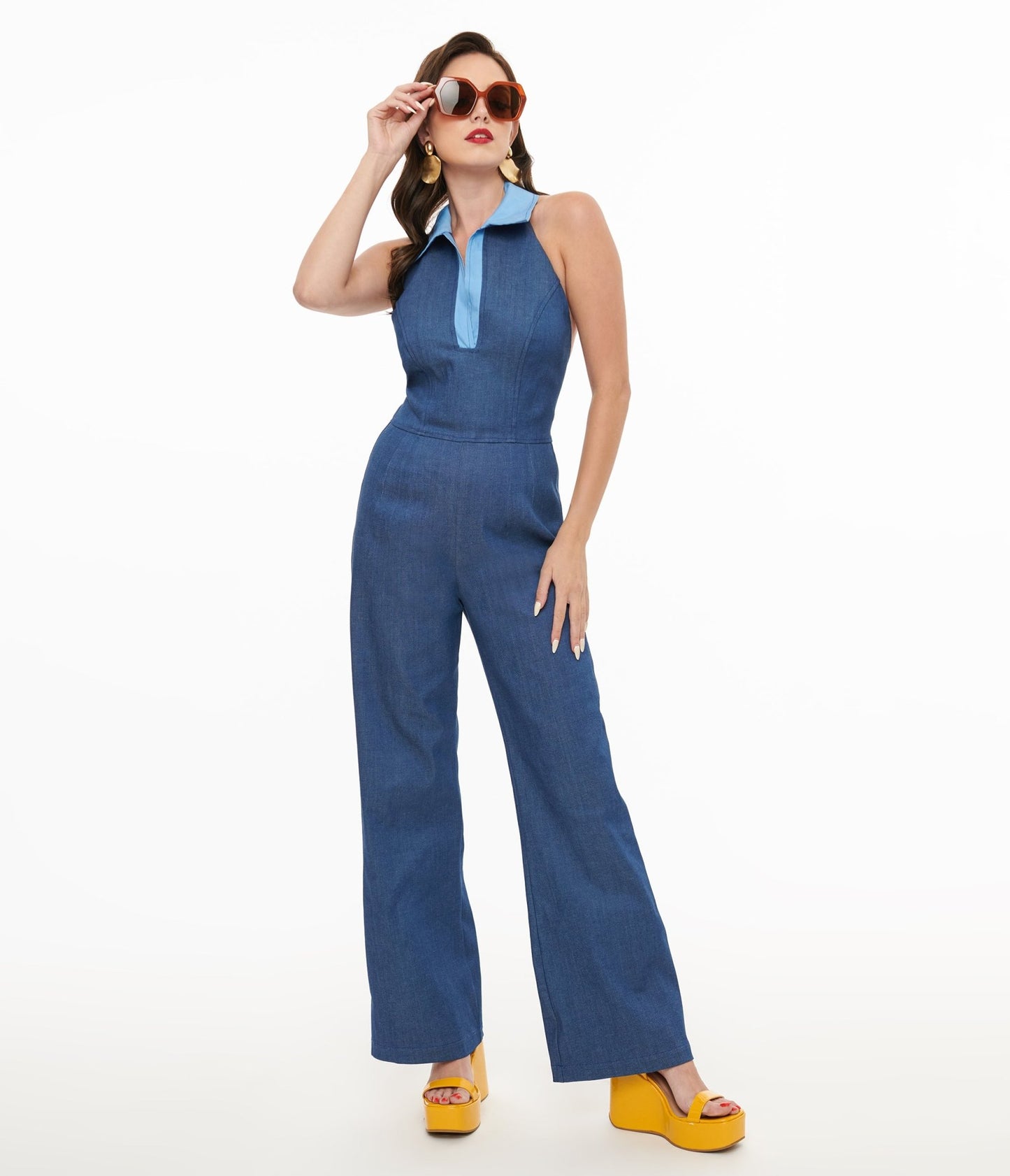 Miracle Eye Blue Denim Cecilia Jumpsuit - Unique Vintage - Womens, BOTTOMS, ROMPERS AND JUMPSUITS