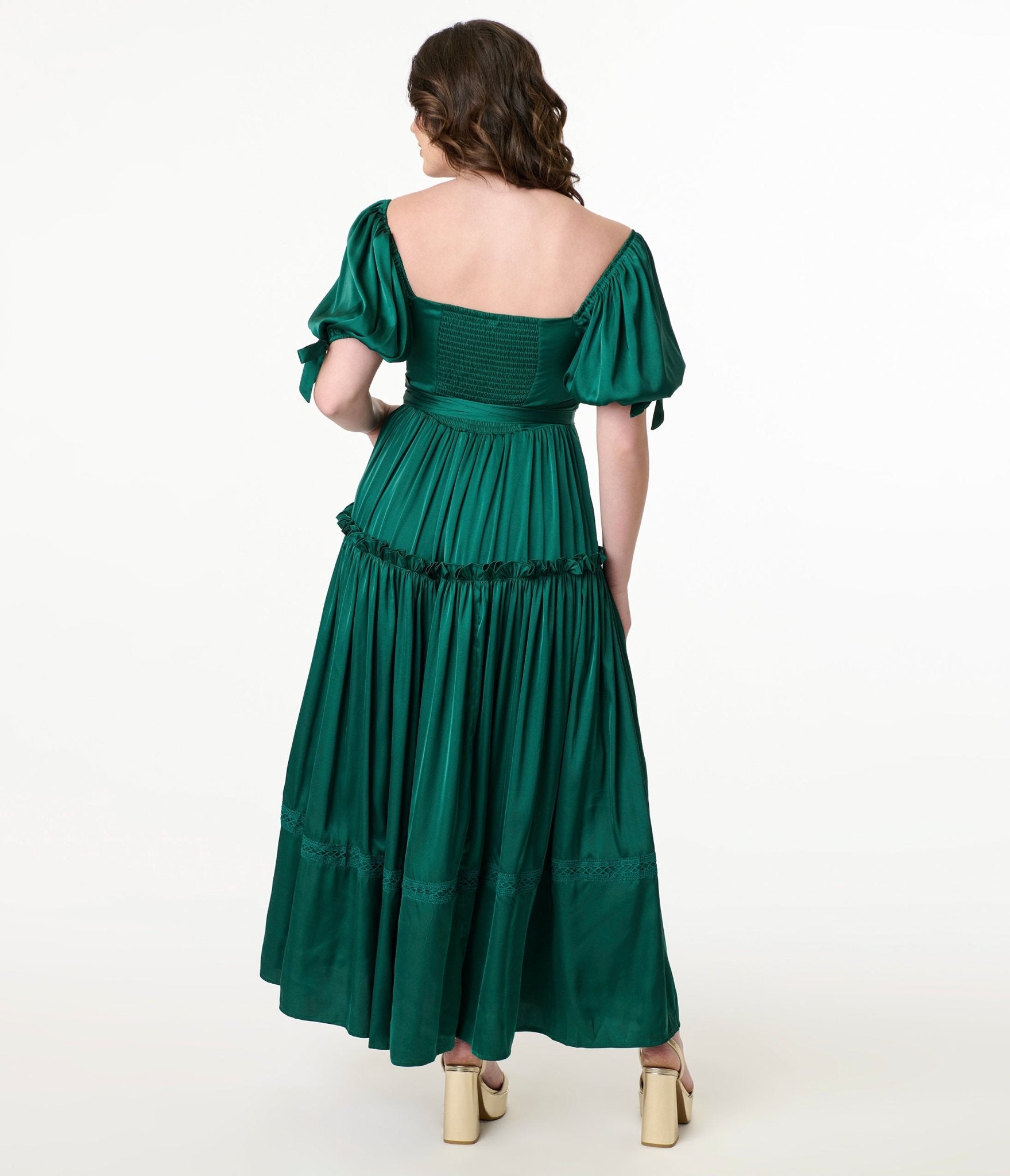 Miss Candyholic Emerald Satin Goddess Gown - Unique Vintage - Womens, DRESSES, PROM AND SPECIAL OCCASION