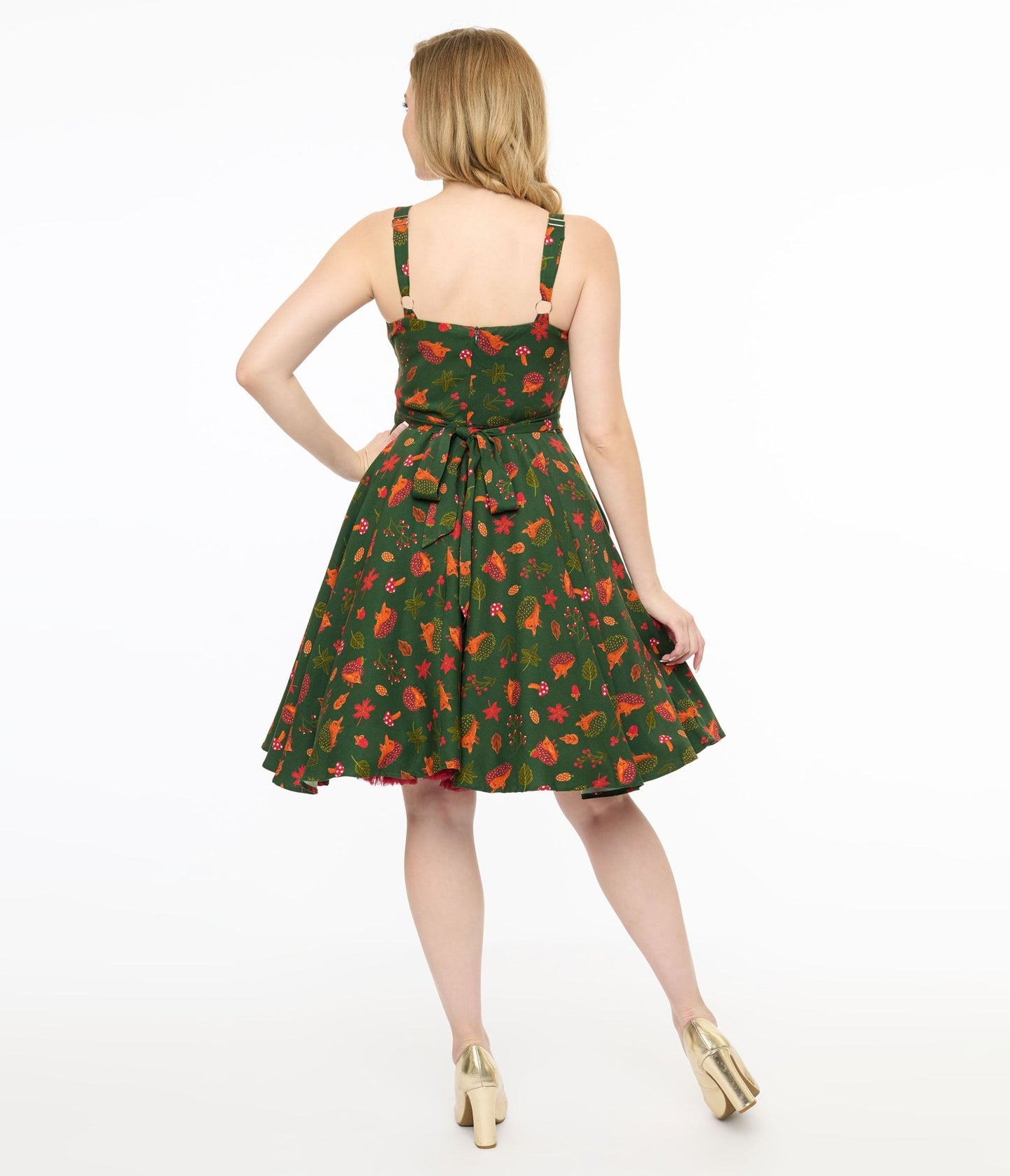 Miss Lulo 1950s Green Hedgehog Forest Print Kyla Fit & Flare Dress - Unique Vintage - Womens, DRESSES, SWING