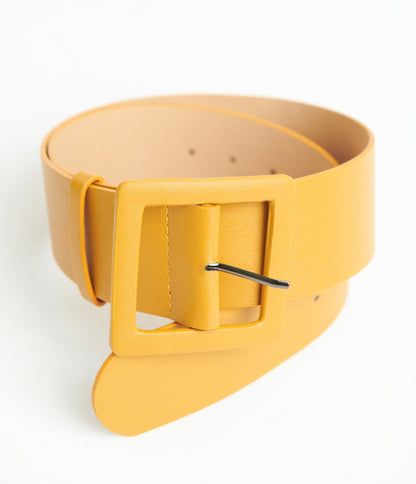 Mustard Leatherette Wide Belt - Unique Vintage - Womens, ACCESSORIES, BELTS