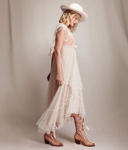 Nataya Ivory & Gold Desert Breeze Savannah Dress - Unique Vintage - Womens, DRESSES, PROM AND SPECIAL OCCASION