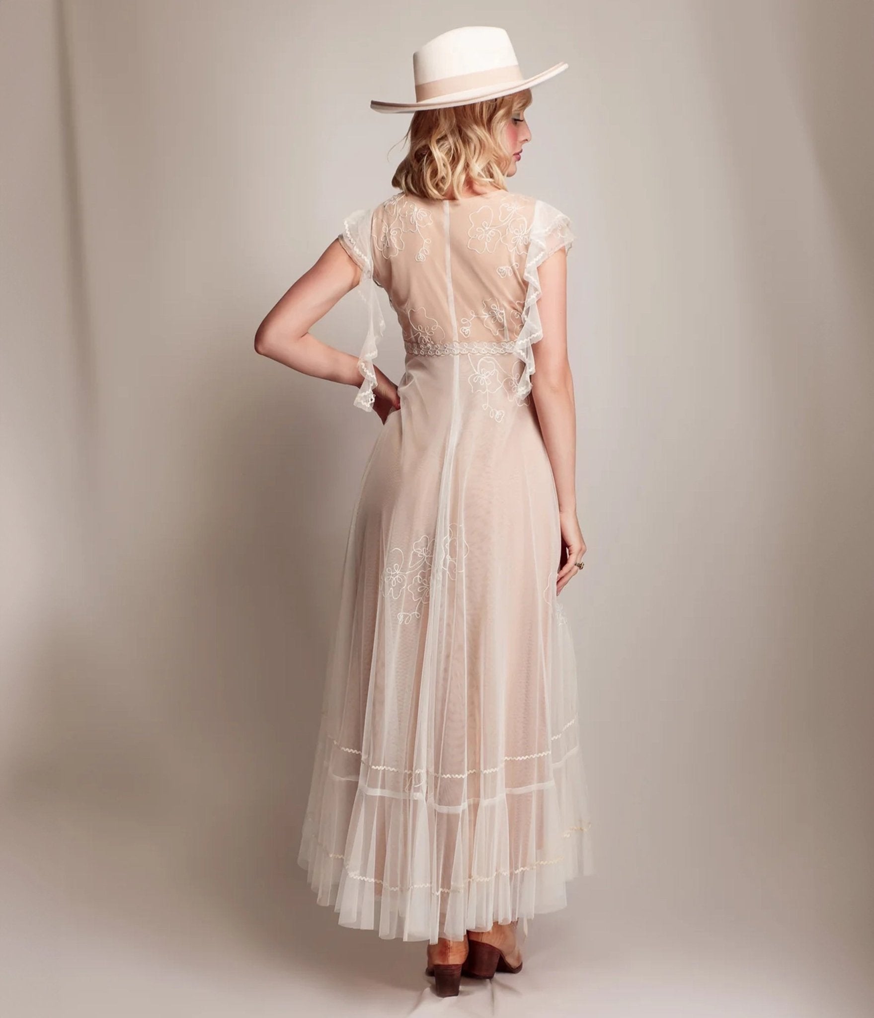 Nataya Ivory & Gold Desert Breeze Savannah Dress - Unique Vintage - Womens, DRESSES, PROM AND SPECIAL OCCASION