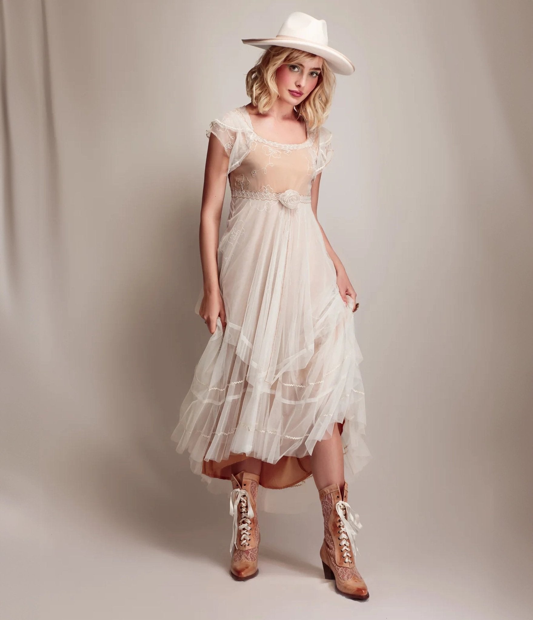 Nataya Ivory & Gold Desert Breeze Savannah Dress - Unique Vintage - Womens, DRESSES, PROM AND SPECIAL OCCASION