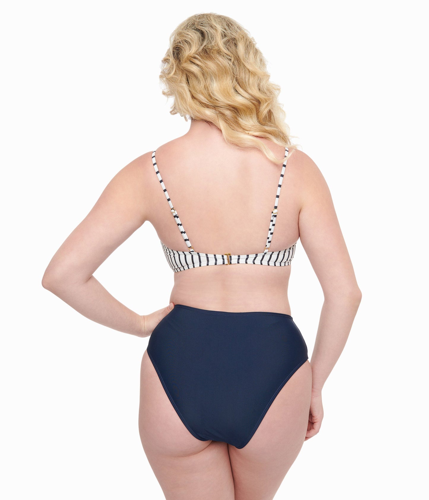 Navy & White Stripe Two Piece Swim Set - Unique Vintage - Womens, SWIM, 1 PC