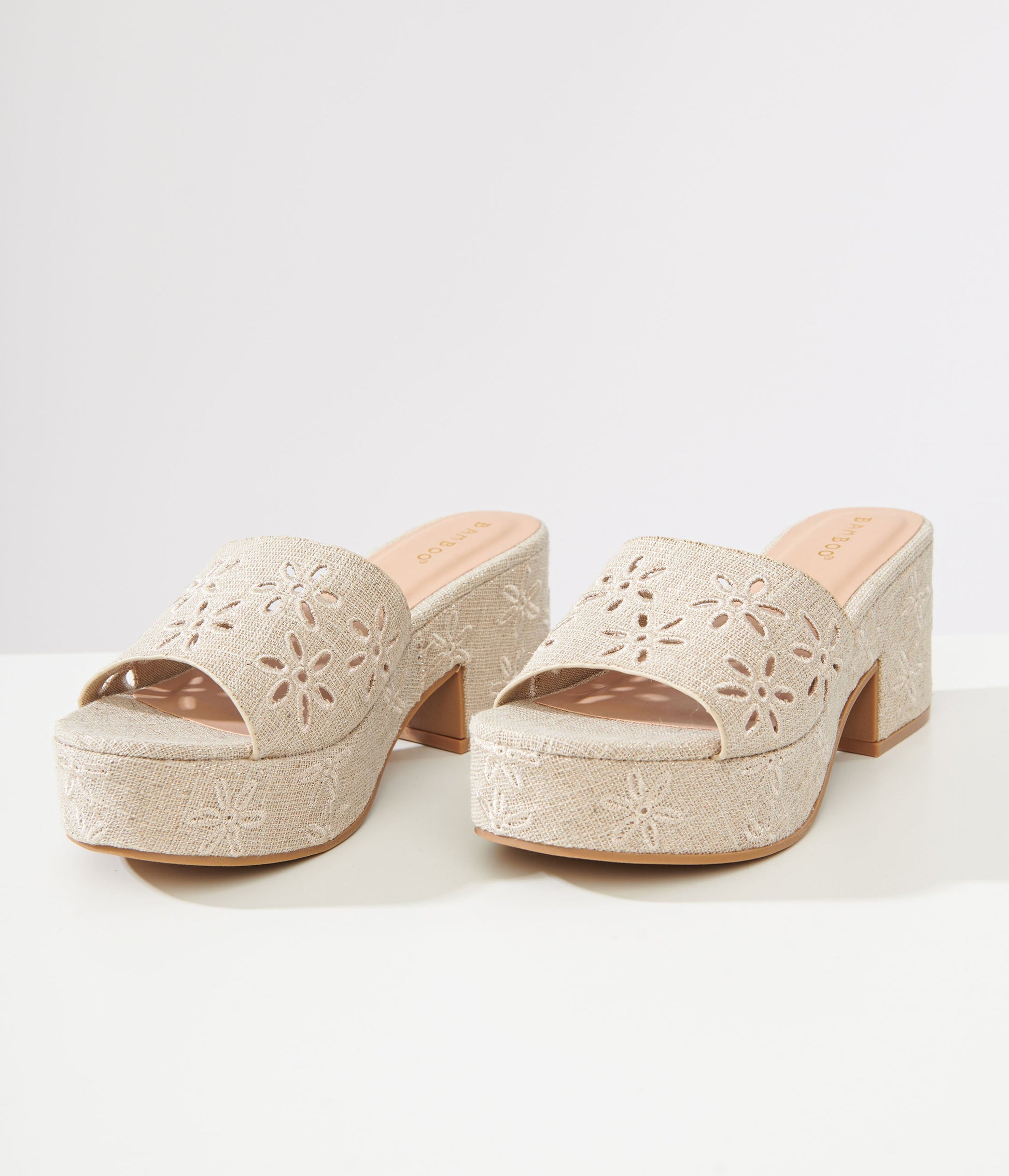 Nude Flower Platform Sandals - Unique Vintage - Womens, SHOES, HEELS