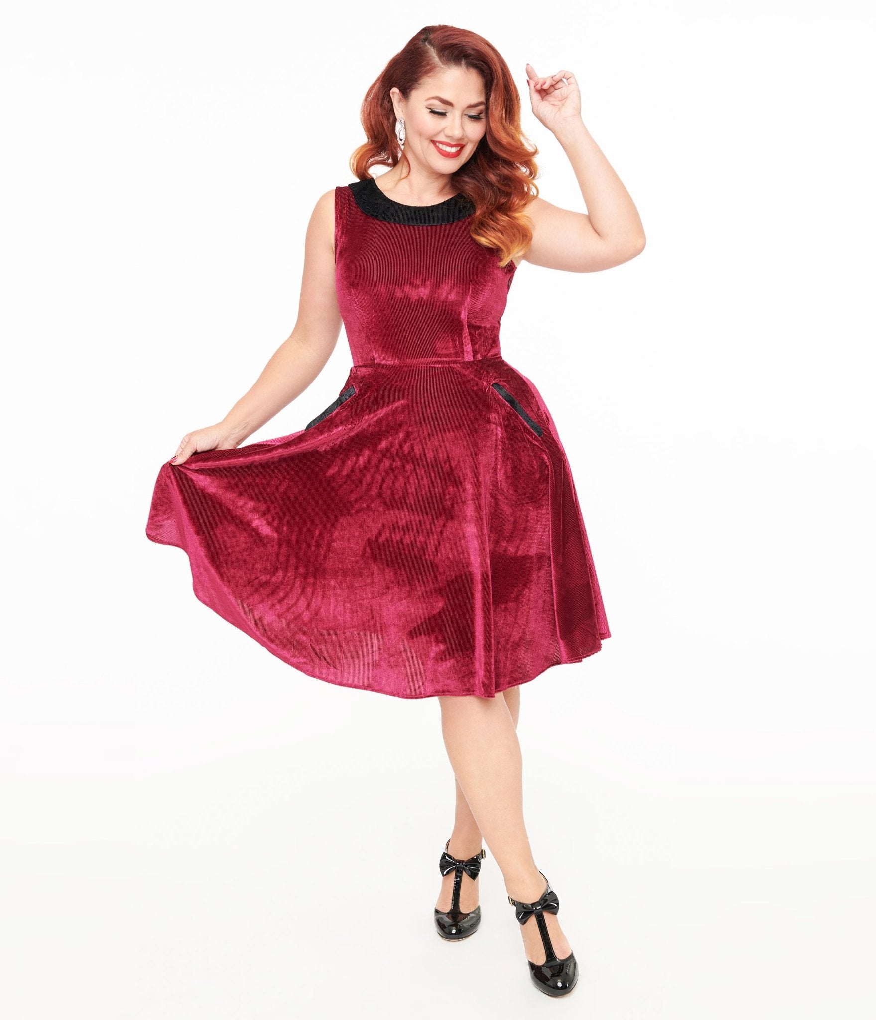 Orchid Bloom 1950s Berry Velvet Kurt Roy Fit & Flare Dress - Unique Vintage - Womens, DRESSES, FIT AND FLARE