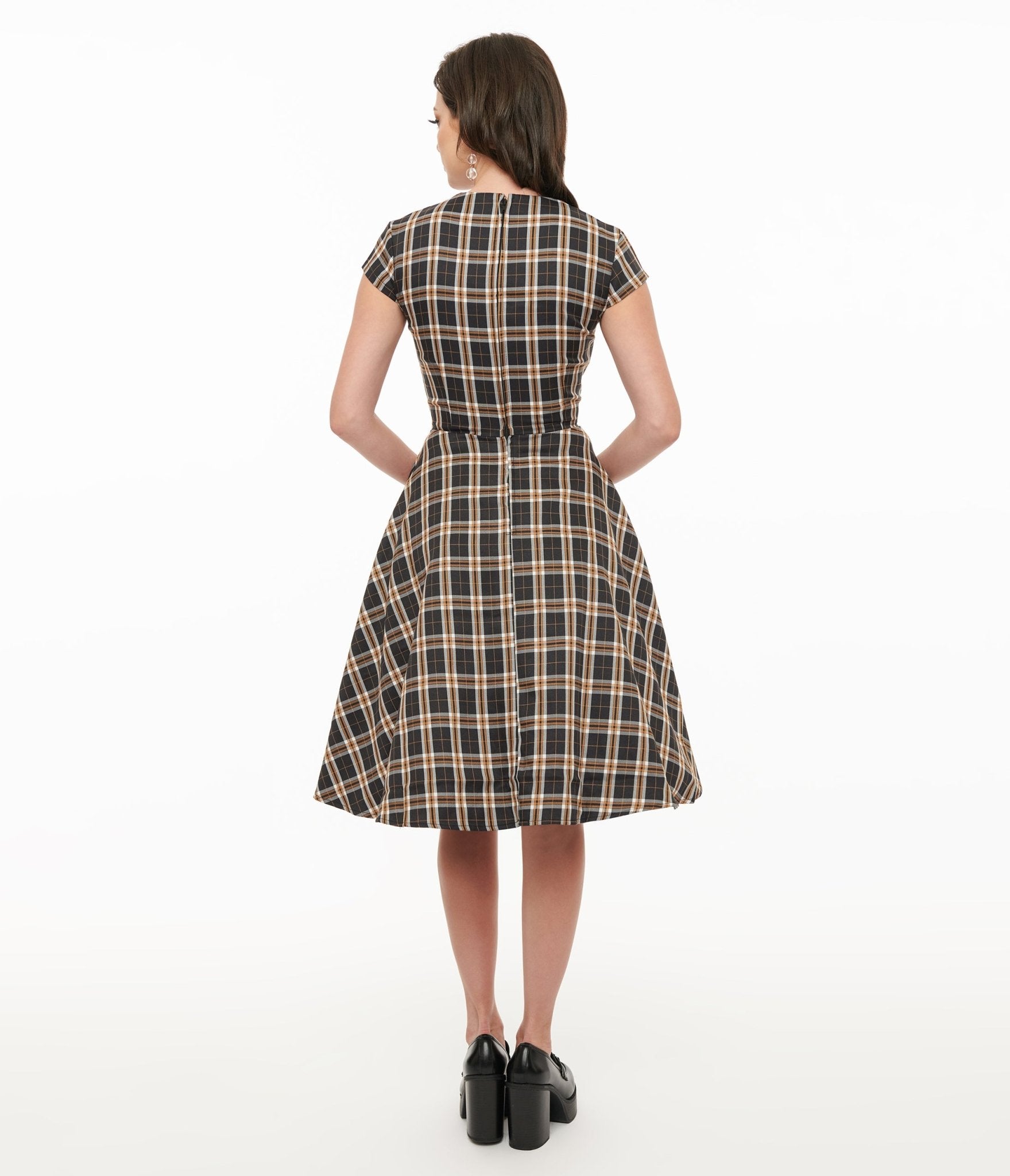 Orchid Bloom 1950s Black Plaid Swing Dress - Unique Vintage - Womens, DRESSES, FIT AND FLARE