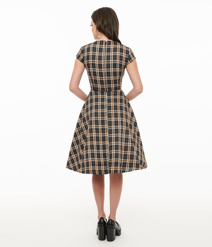 Orchid Bloom 1950s Black Plaid Swing Dress - Unique Vintage - Womens, DRESSES, FIT AND FLARE