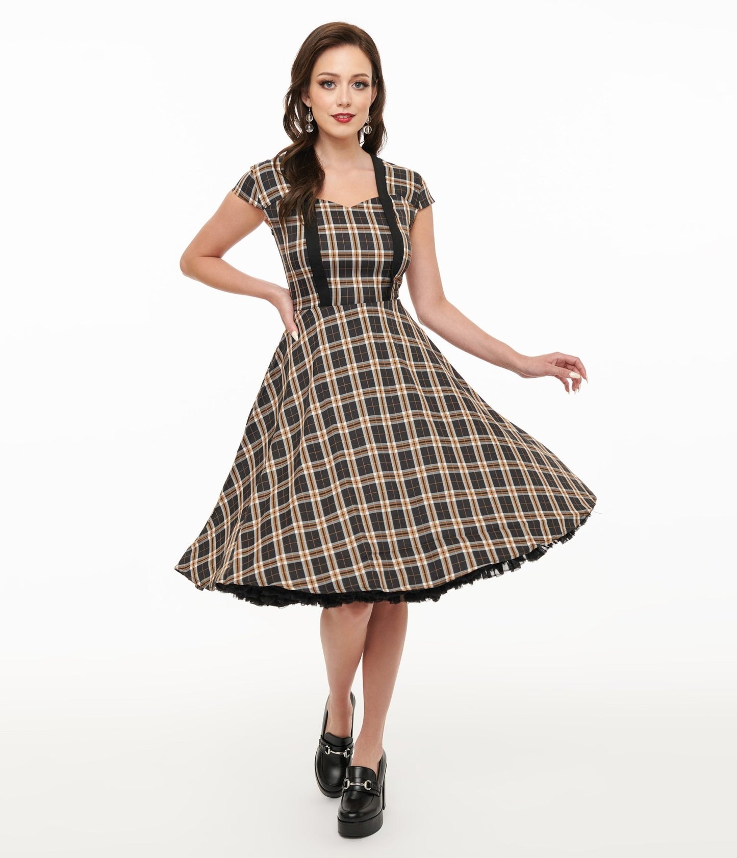 Orchid Bloom 1950s Black Plaid Swing Dress - Unique Vintage - Womens, DRESSES, FIT AND FLARE