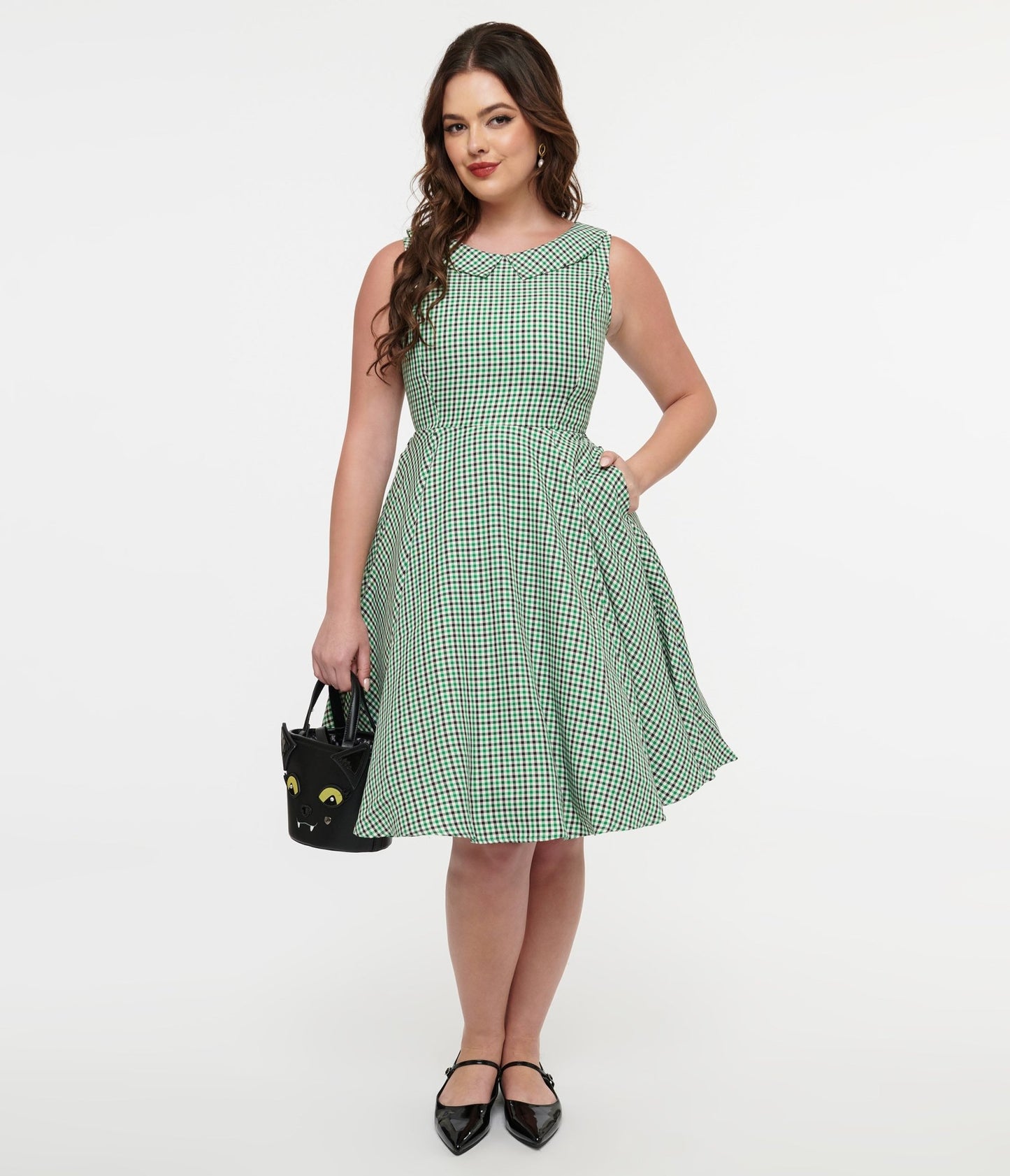 Orchid Bloom 1950s Green & Black Plaid Fit & Flare Dress - Unique Vintage - Womens, DRESSES, FIT AND FLARE