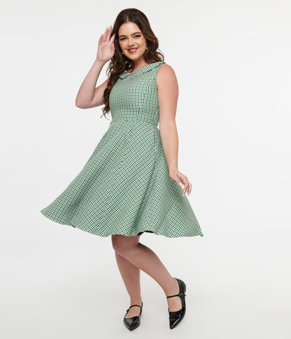 Orchid Bloom 1950s Green & Black Plaid Fit & Flare Dress - Unique Vintage - Womens, DRESSES, FIT AND FLARE