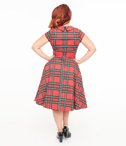 Orchid Bloom 1950s Red Plaid Swing Dress - Unique Vintage - Womens, DRESSES, FIT AND FLARE