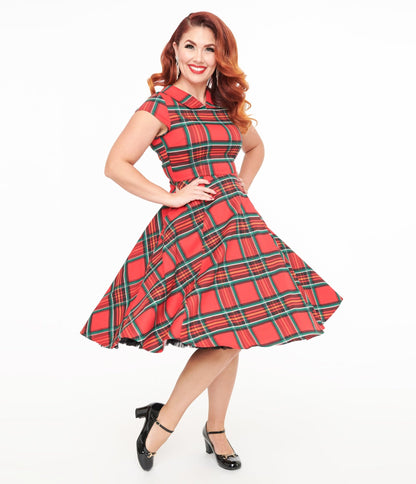 Orchid Bloom 1950s Red Plaid Swing Dress - Unique Vintage - Womens, DRESSES, FIT AND FLARE