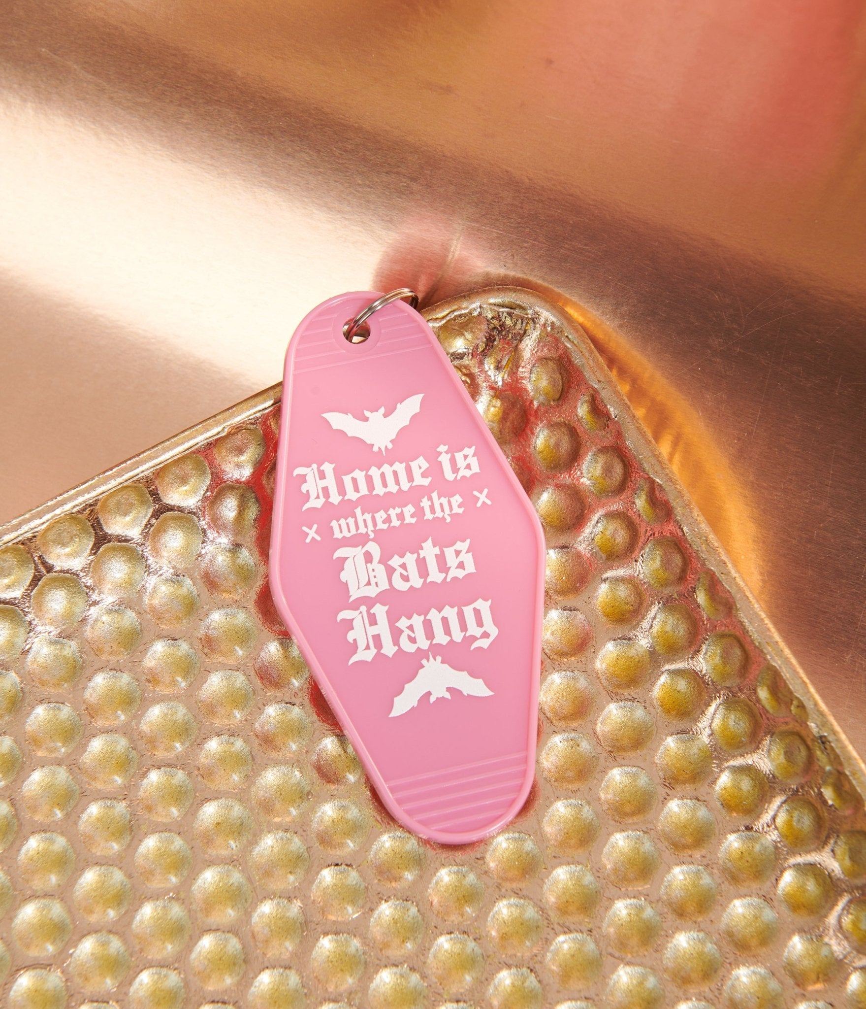 Pink Home Is Where The Bats Hang Motel Keychain - Unique Vintage - Womens, HALLOWEEN, ACCESSORIES