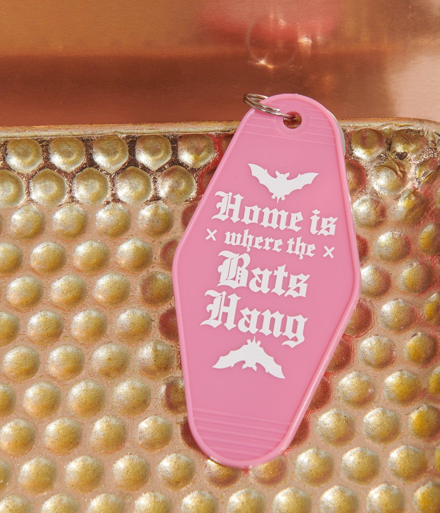 Pink Home Is Where The Bats Hang Motel Keychain - Unique Vintage - Womens, HALLOWEEN, ACCESSORIES