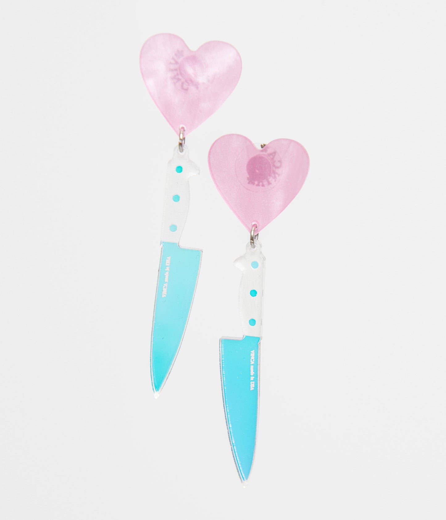 Pink Iridescent Heart Knives Drop Earrings - Unique Vintage - Womens, HALLOWEEN, ACCESSORIES