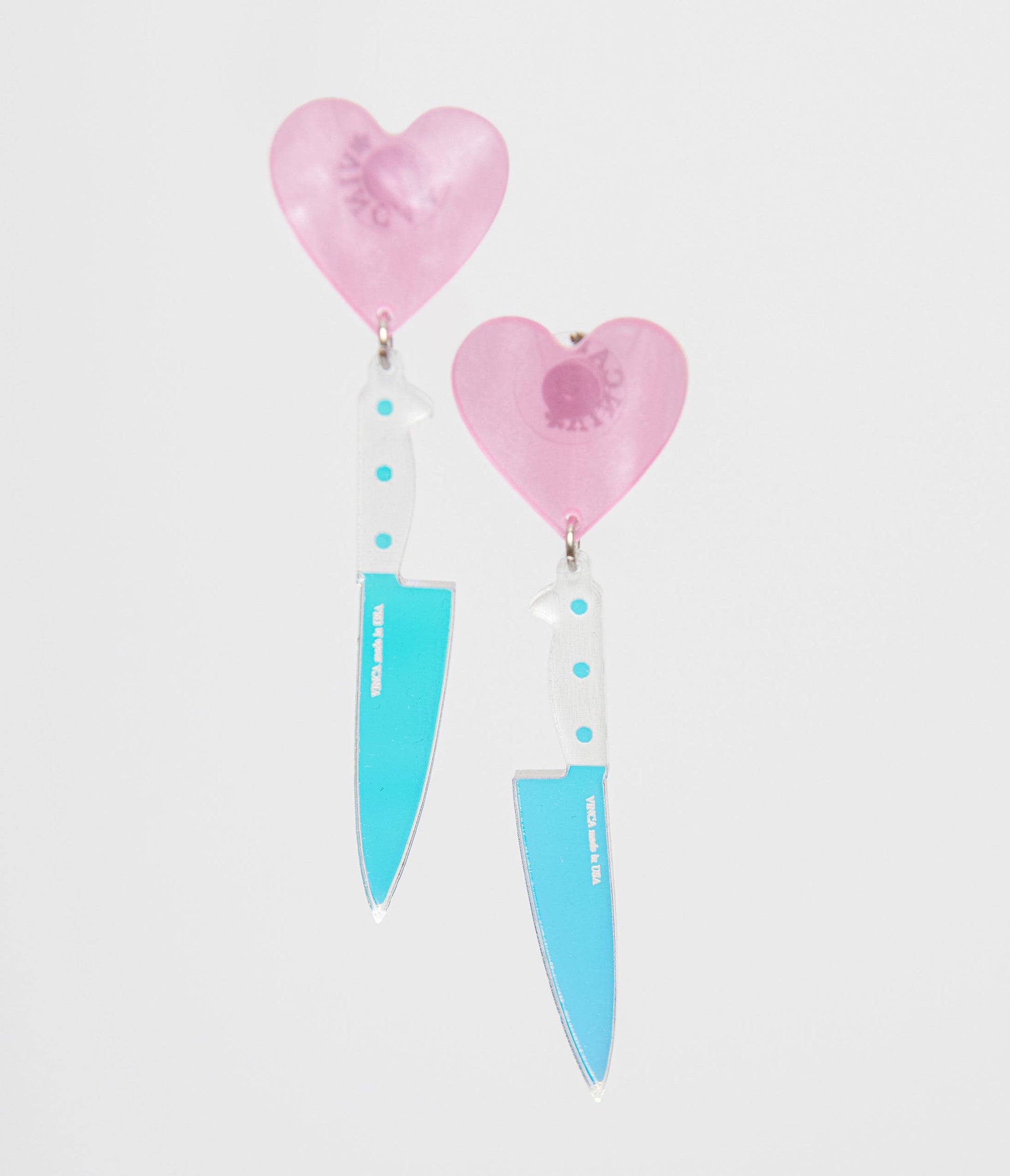 Pink Iridescent Heart Knives Drop Earrings - Unique Vintage - Womens, HALLOWEEN, ACCESSORIES