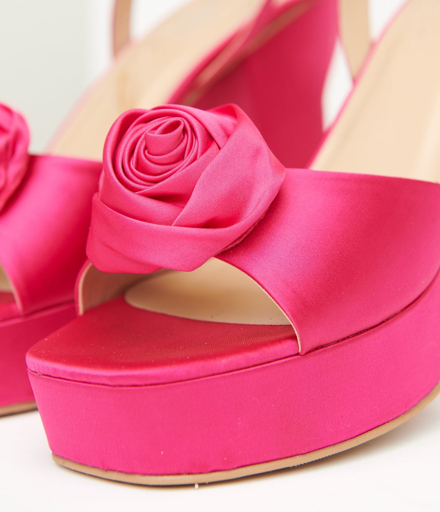 Pink Rosette Satin Platform Heels - Unique Vintage - Womens, SHOES, SANDALS