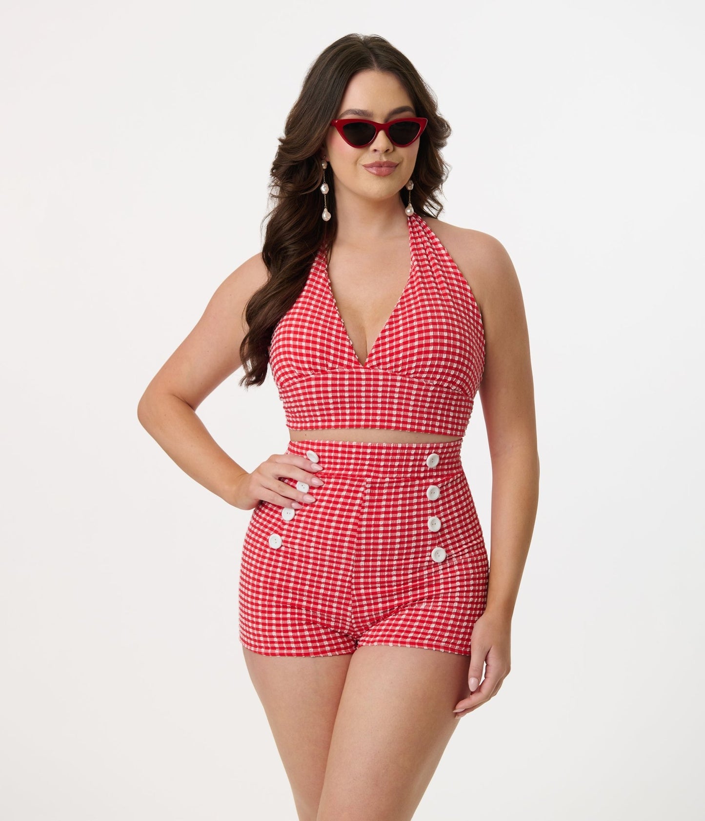 Pinky Pinups 1960s Red Gingham Sailor Swim Bottoms - Unique Vintage - Womens, SWIM, BOTTOM