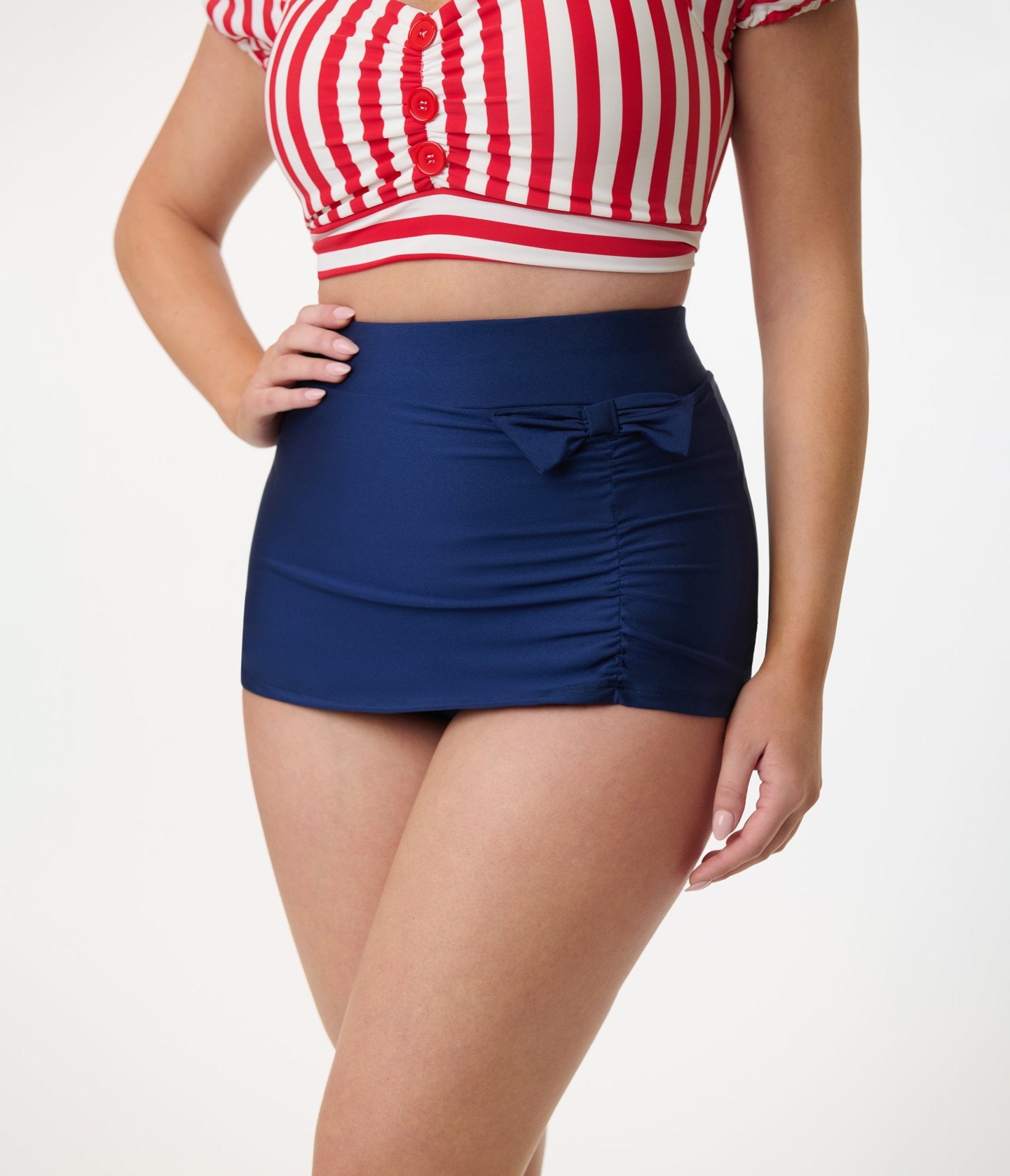 Pinky Pinups Navy Bow High Waist Swim Skirt - Unique Vintage - Womens, SWIM, BOTTOM