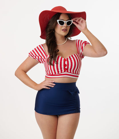 Pinky Pinups Red & White Stripe Swim Top - Unique Vintage - Womens, SWIM, TOP