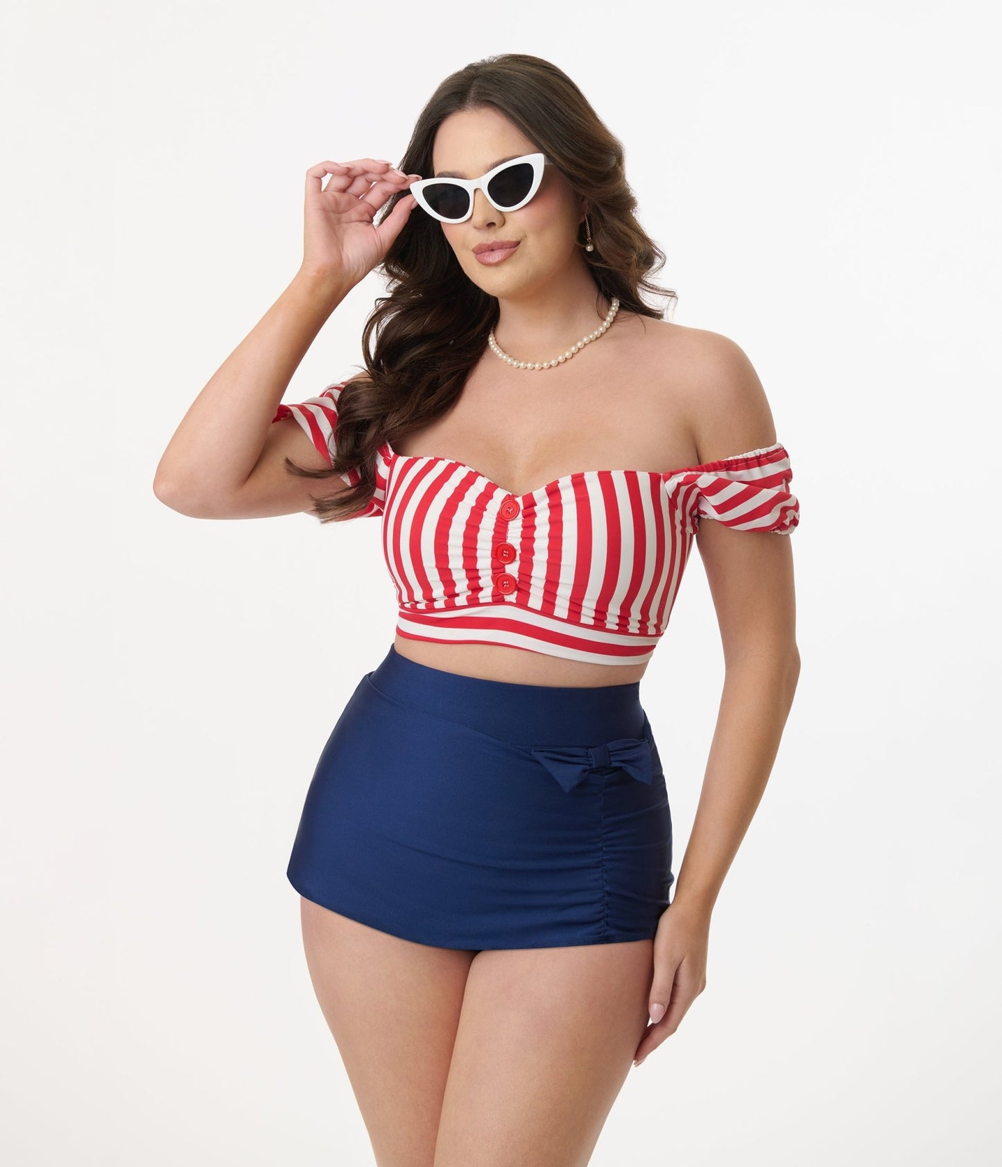 Pinky Pinups Red & White Stripe Swim Top - Unique Vintage - Womens, SWIM, TOP