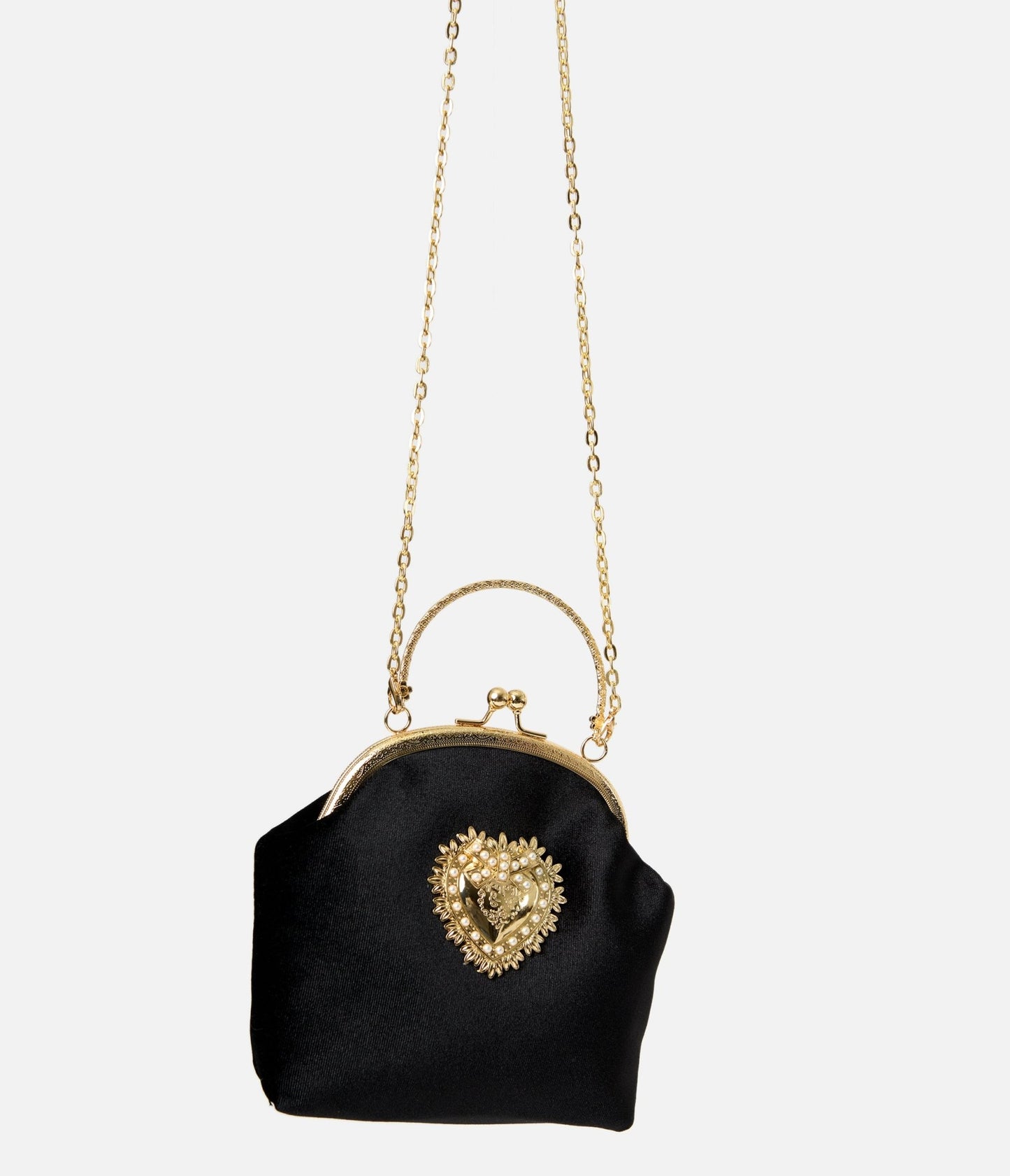 PinRock Shop Black Velvet & Gold Heart Handbag - Unique Vintage - Womens, ACCESSORIES, HANDBAGS