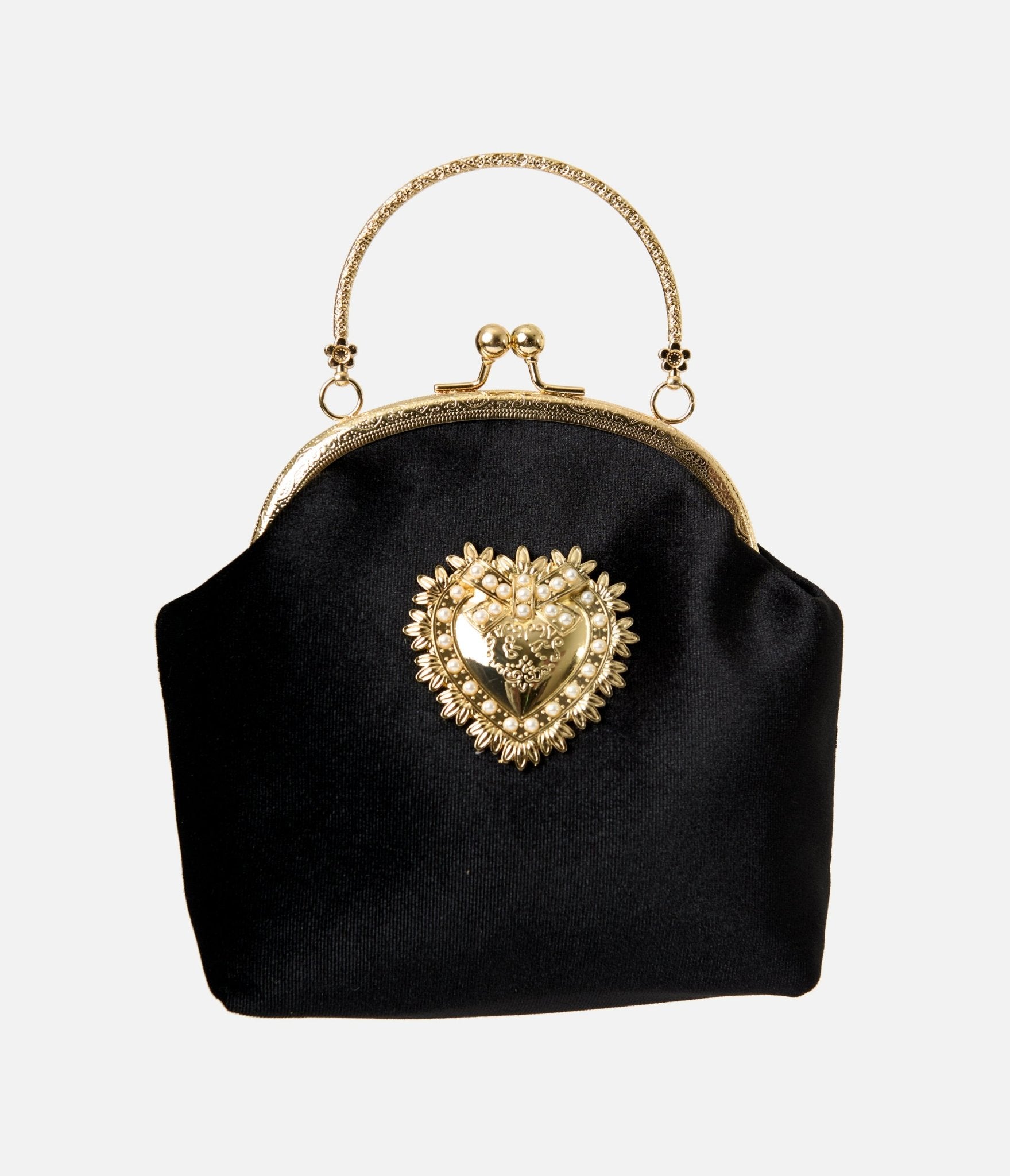 PinRock Shop Black Velvet & Gold Heart Handbag - Unique Vintage - Womens, ACCESSORIES, HANDBAGS