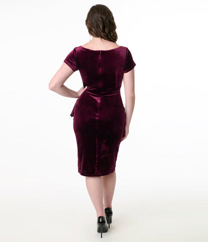 Plum Velvet Elsie Dress - Unique Vintage - Womens, DRESSES, WIGGLE