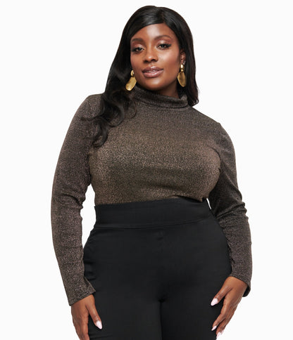 Plus Size 1950s Black Opal Lurex Mock Turtleneck Top - Unique Vintage - Womens, TOPS, SWEATERS