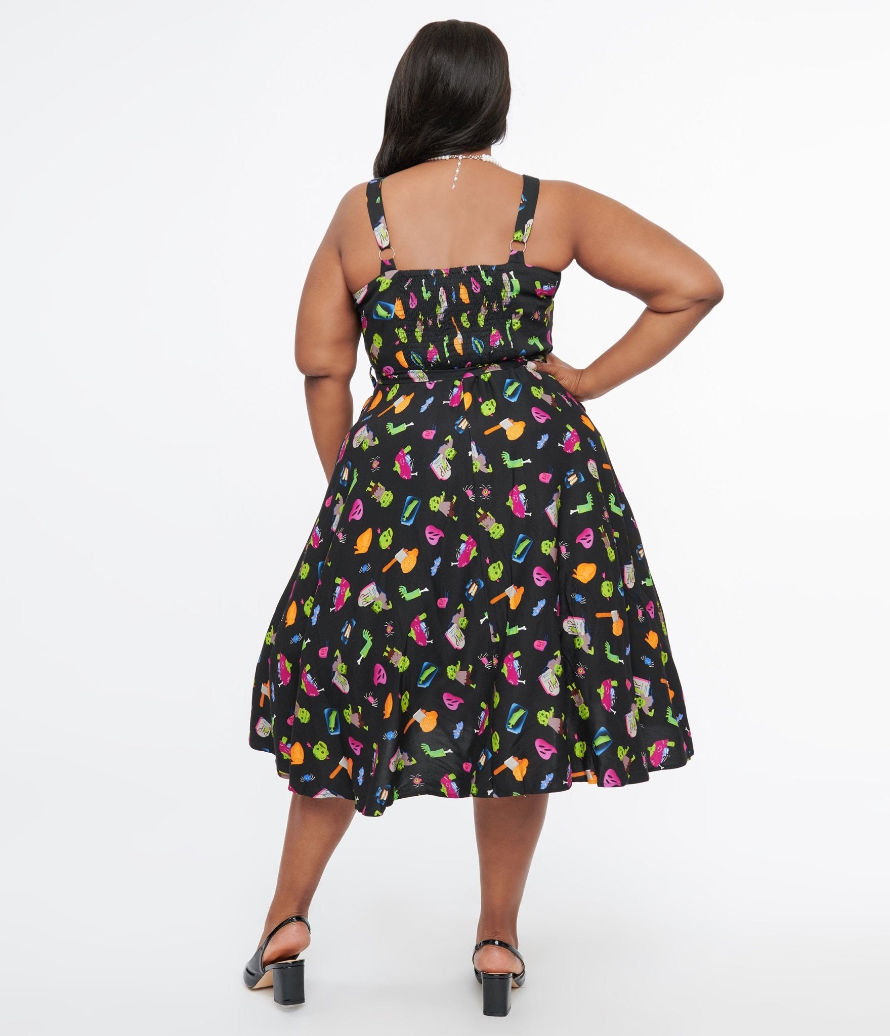 Plus Size 1950s Black Zombie Print Lori Swing Dress - Unique Vintage - Womens, HALLOWEEN, DRESSES