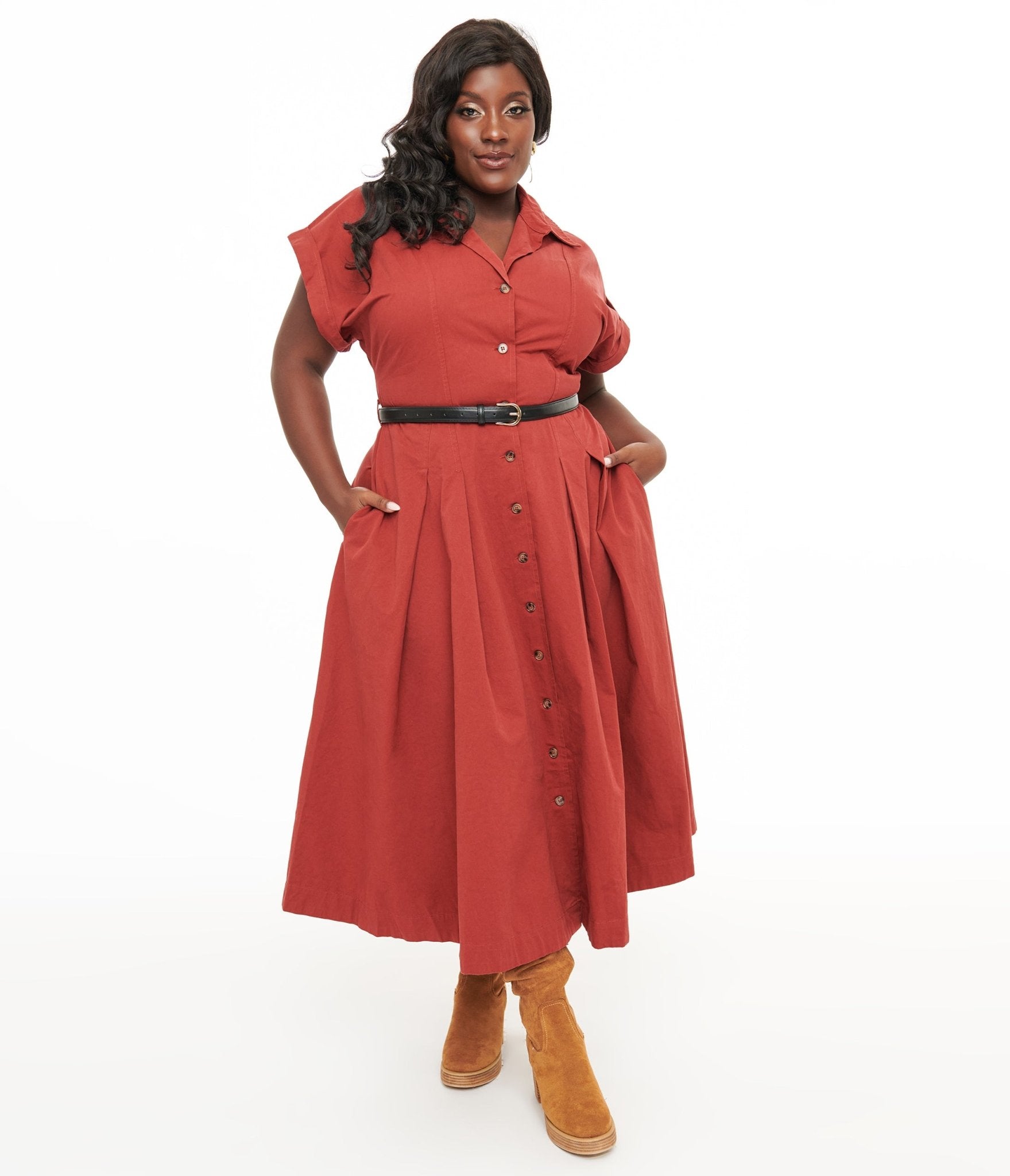 Plus Size Berry Perfect Balance Midi Shirt Dress - Unique Vintage - Womens, DRESSES, MIDI