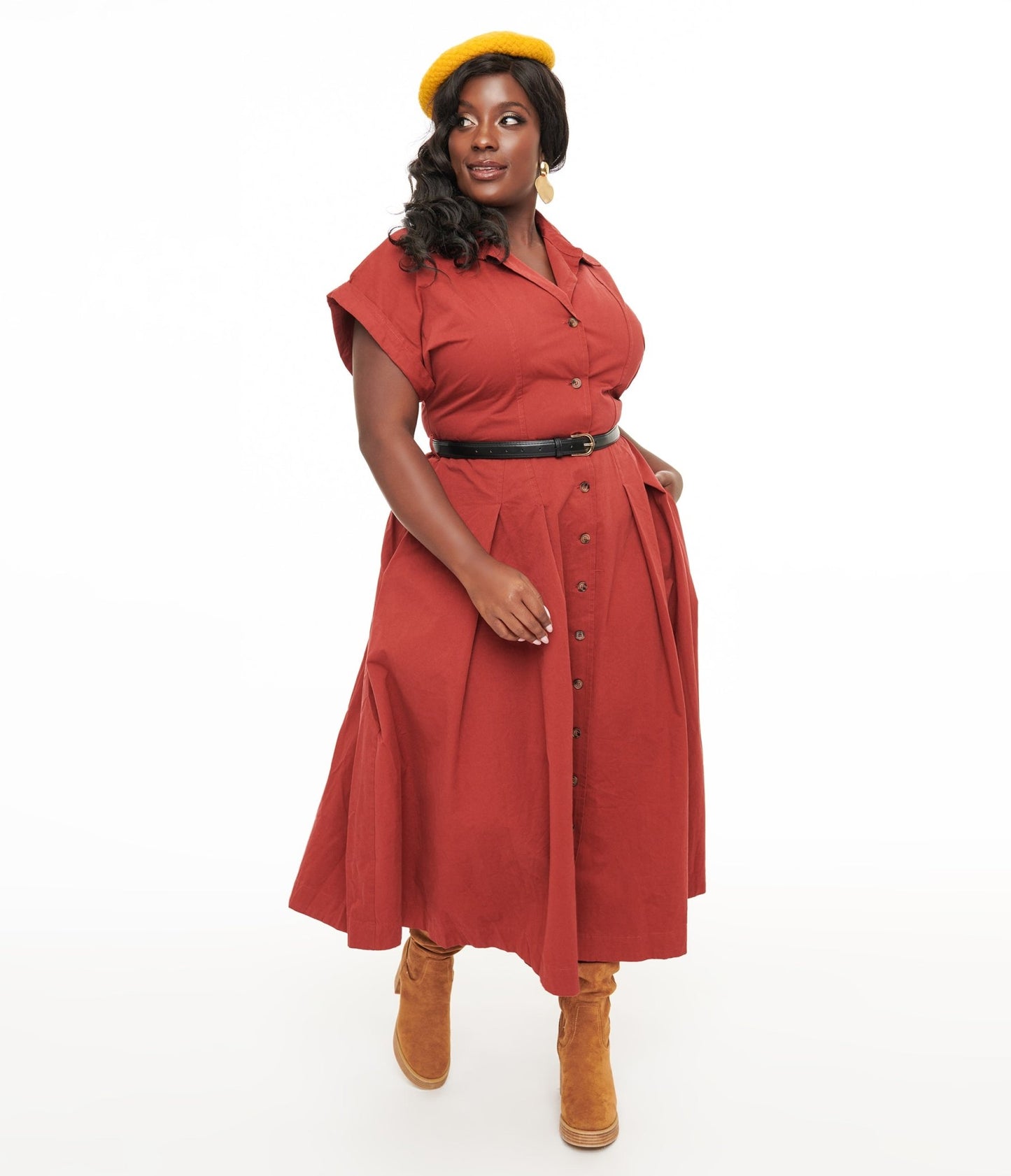 Plus Size Berry Perfect Balance Midi Shirt Dress - Unique Vintage - Womens, DRESSES, MIDI