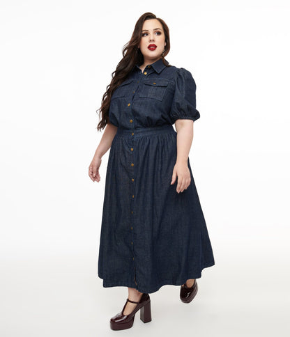 Plus Size Blue Denim Get The Look Midi Dress - Unique Vintage - Womens, DRESSES, MIDI