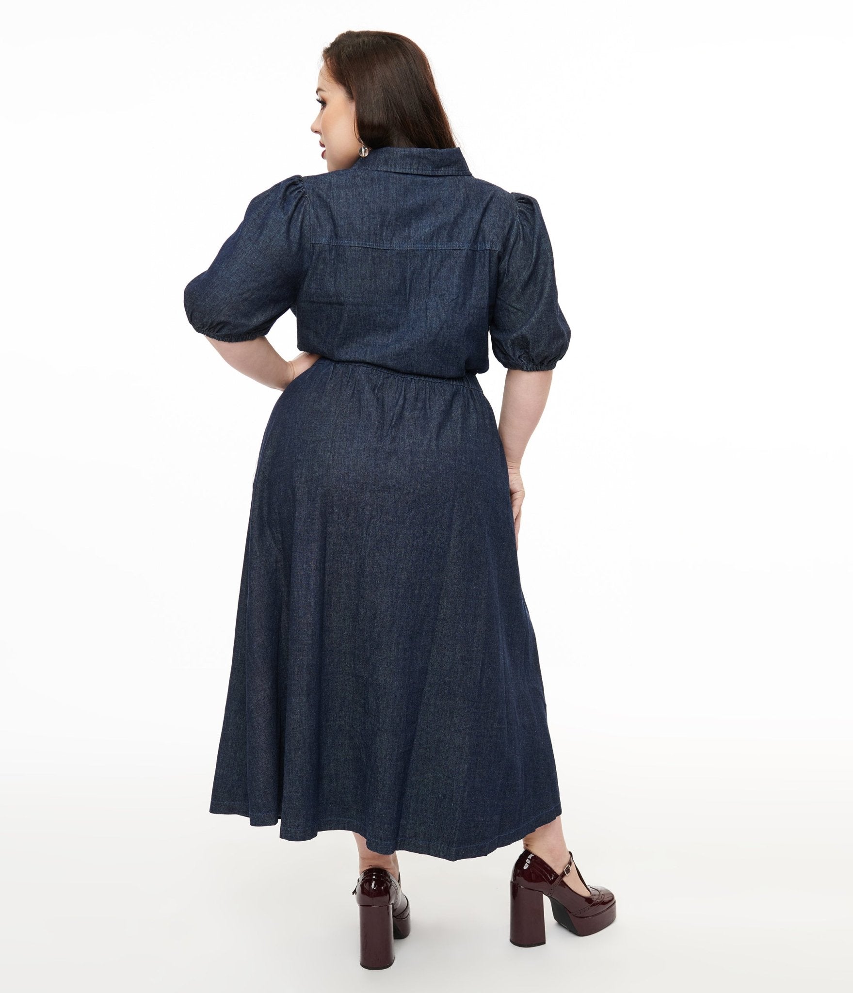 Plus Size Blue Denim Get The Look Midi Dress - Unique Vintage - Womens, DRESSES, MIDI