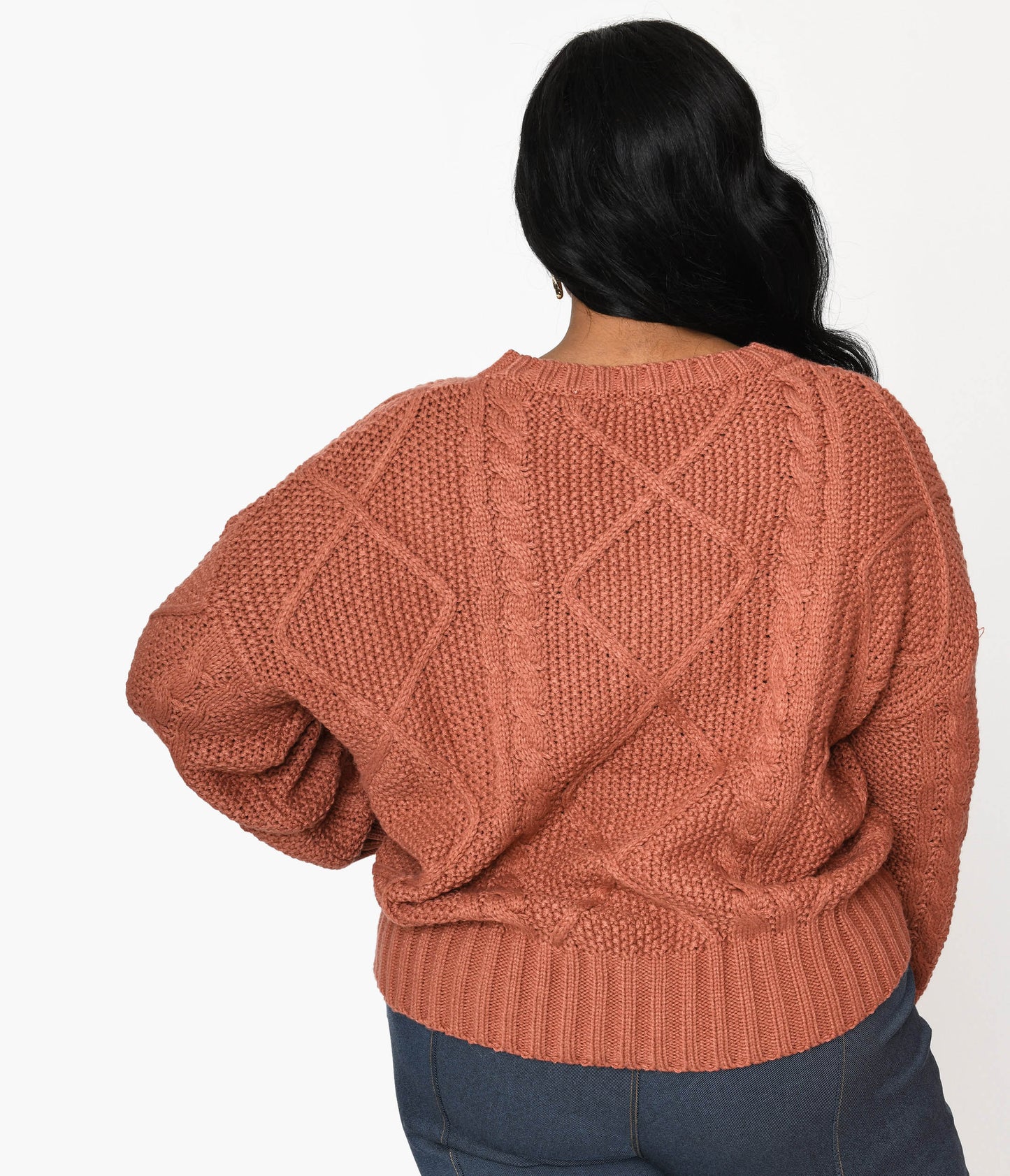 Plus Size Brick Red Cable Knit Oversize Sweater - Unique Vintage - Womens, TOPS, SWEATERS