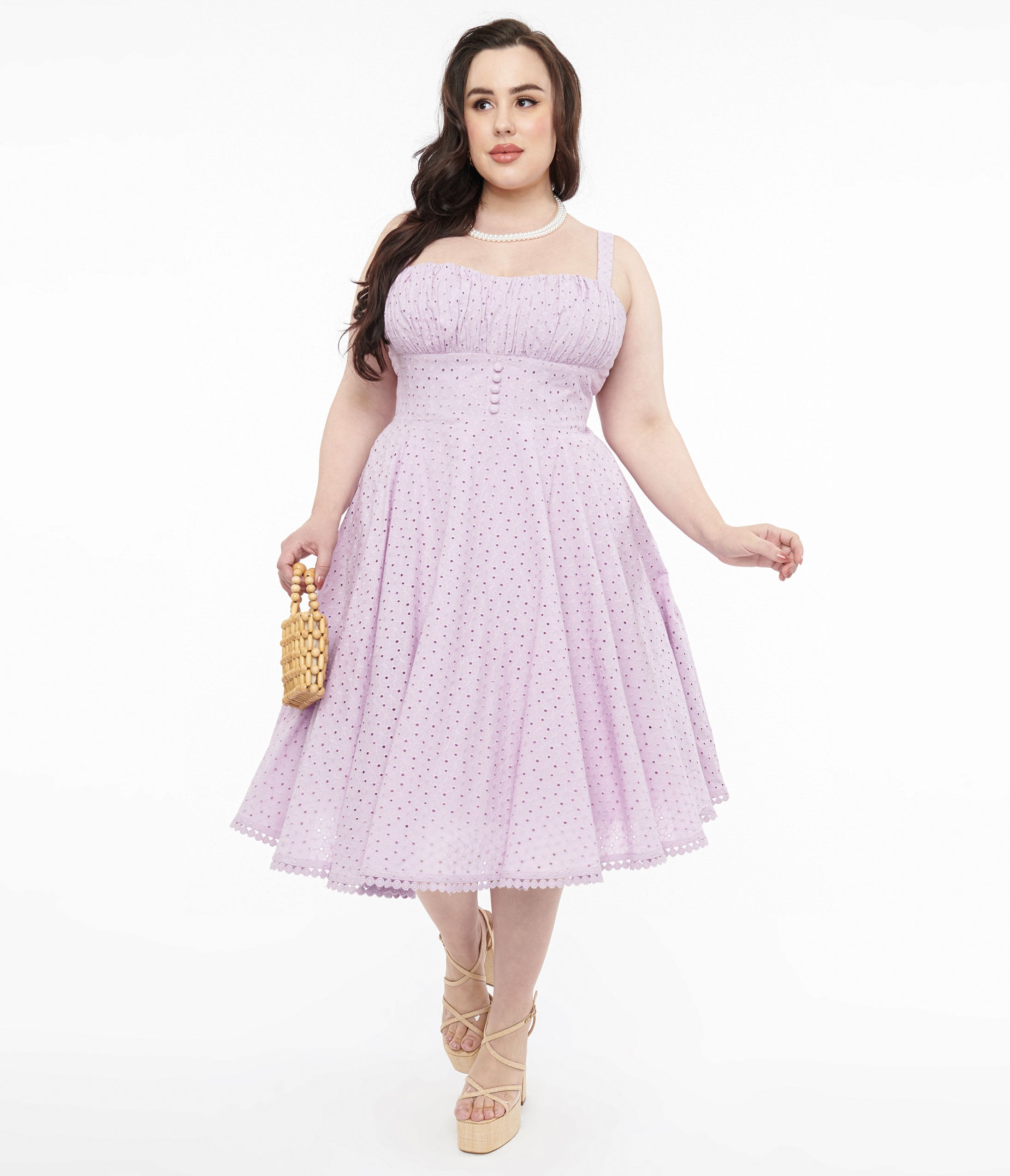 Plus Size Lavender Cotton Eyelet Valerie Swing Dress Unique Vintage