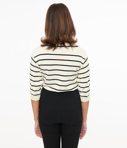 Polagram 1970s Black & White Stripe Knit Top - Unique Vintage - Womens, TOPS, KNIT TOPS