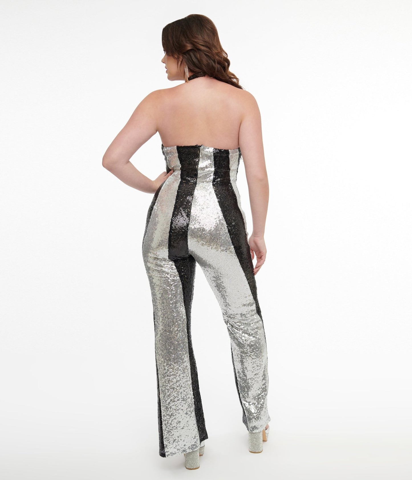 Smak Parlour 1960s Black & Silver Sequin Glamour Goddess Jumpsuit - Unique Vintage - Womens, BOTTOMS, ROMPERS AND JUMPSUITS