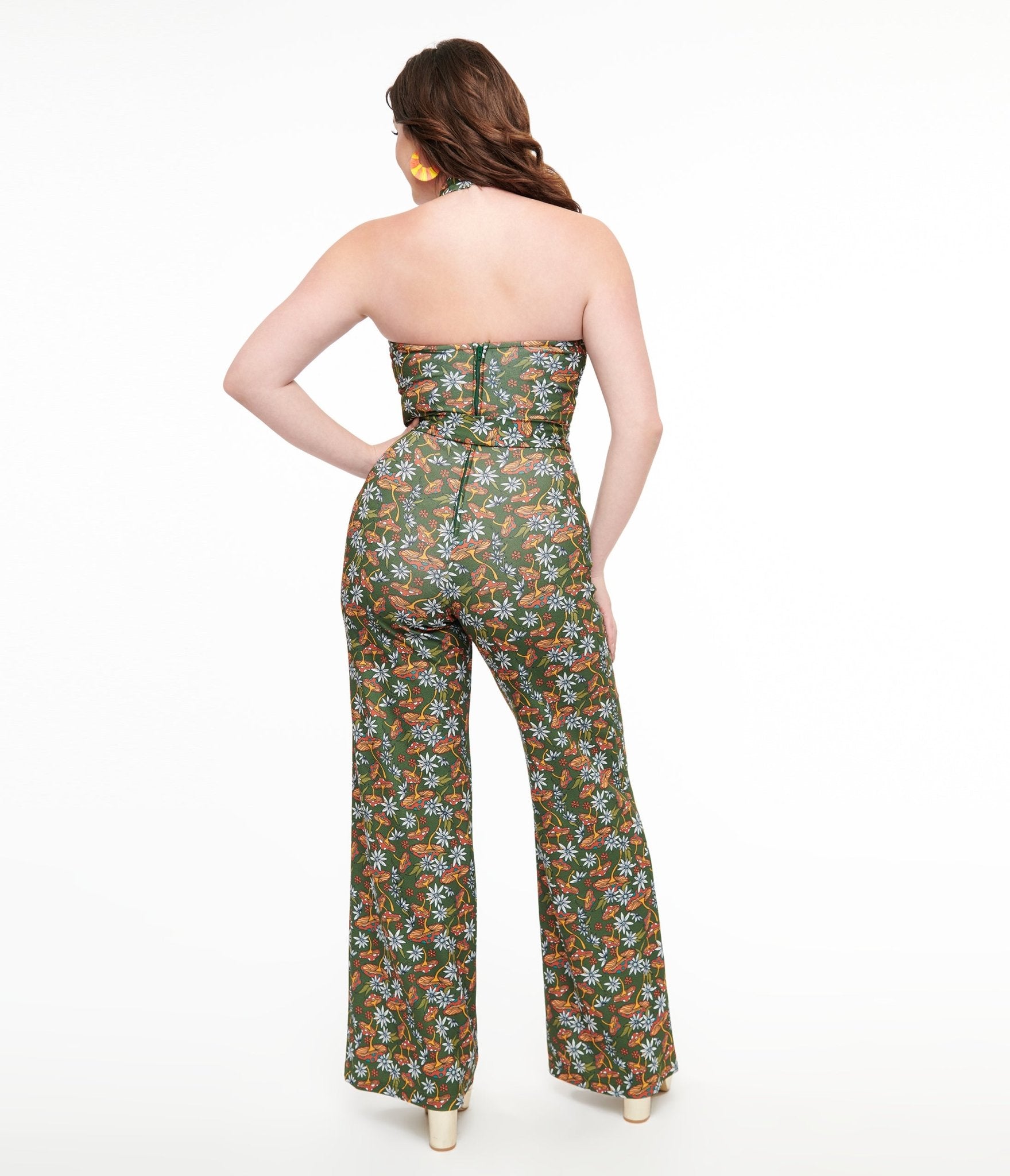 Smak Parlour 1960s Green & Orange Mushroom Glamour Goddess Jumpsuit - Unique Vintage - Womens, BOTTOMS, ROMPERS AND JUMPSUITS