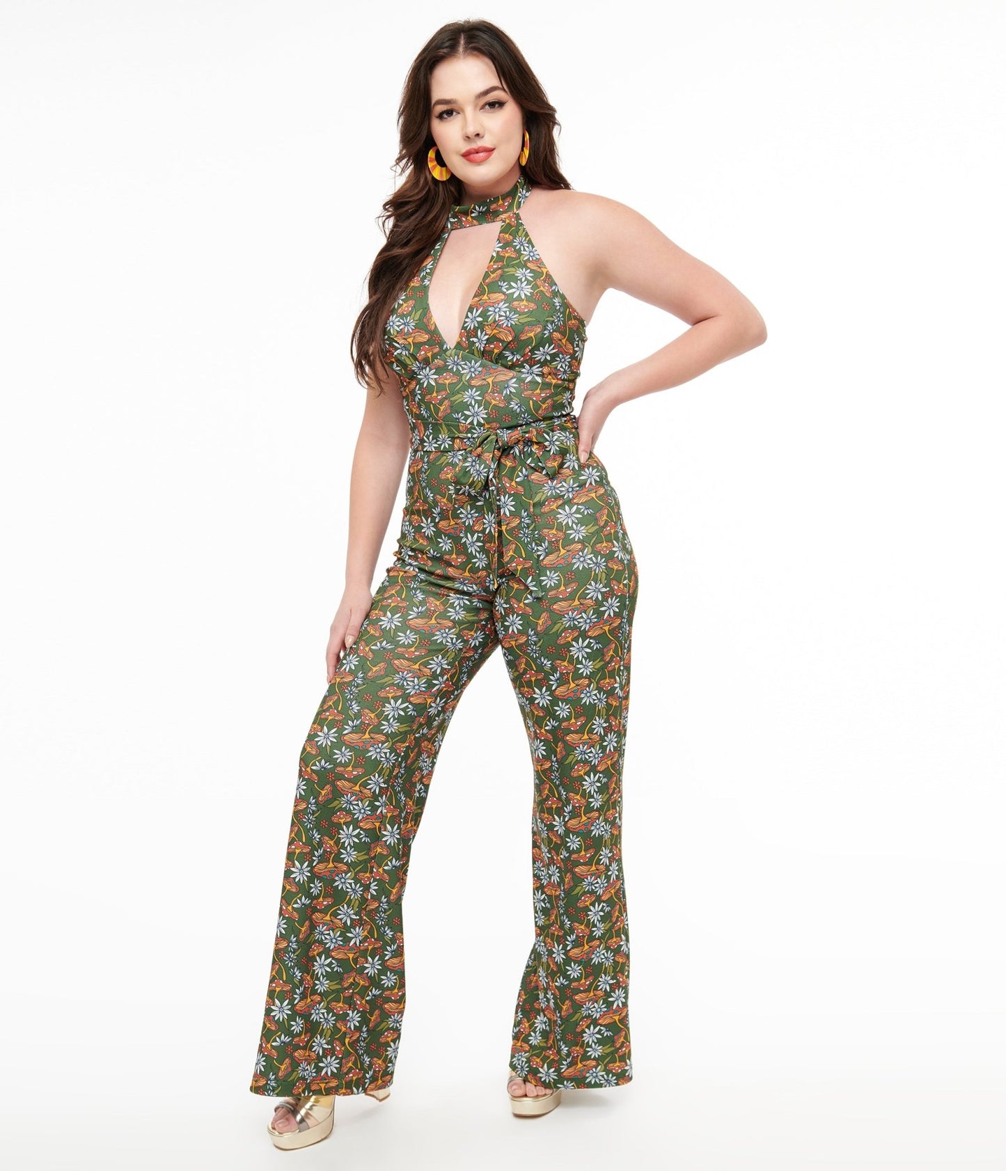 Smak Parlour 1960s Green & Orange Mushroom Glamour Goddess Jumpsuit - Unique Vintage - Womens, BOTTOMS, ROMPERS AND JUMPSUITS